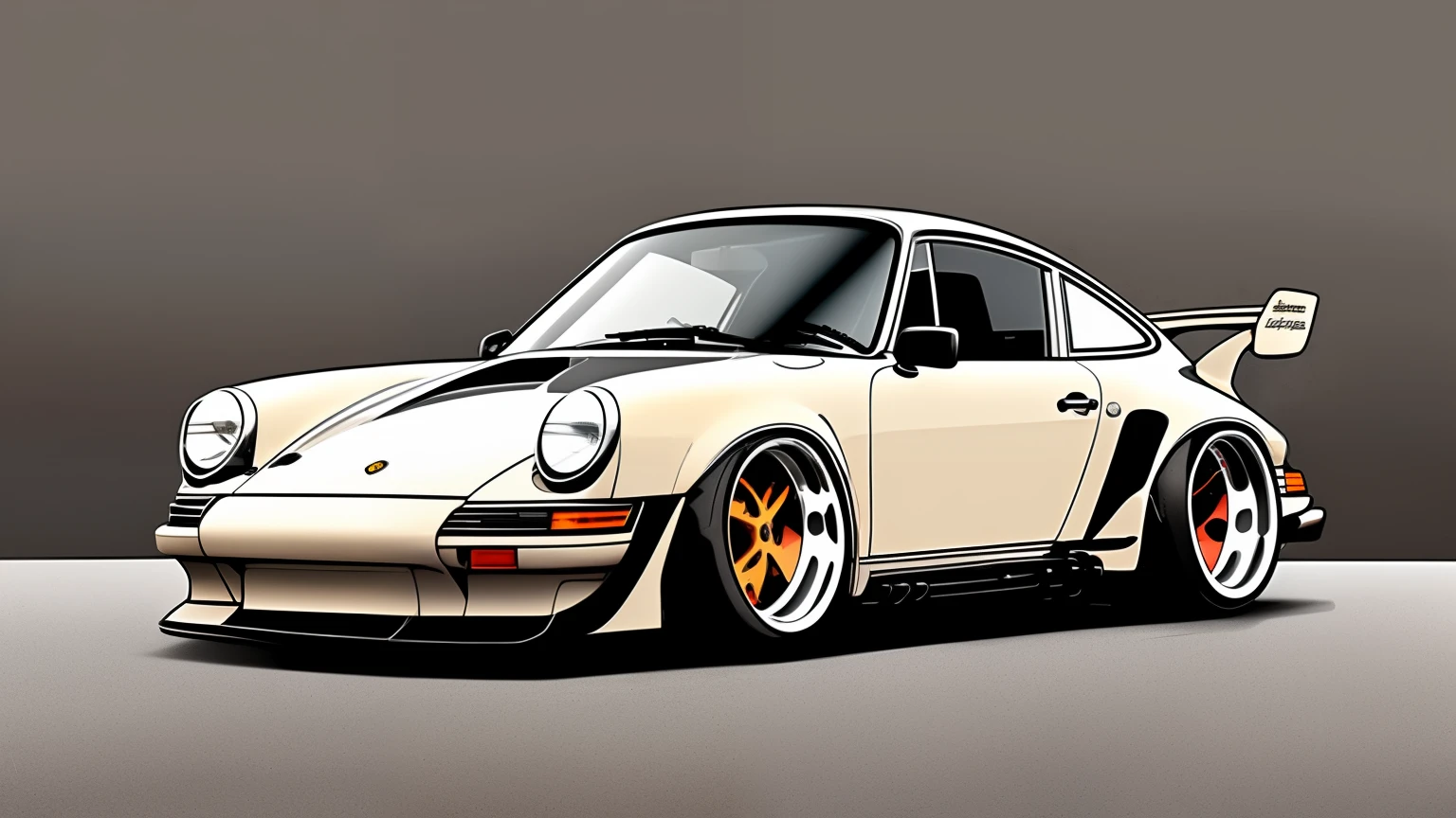 Dark beige Porsche 911 rwb, wide body, sketch,
cartoonish, comic strip, Chip Foose car rendering, chrome wheels, bagged, slammed to the ground, art, gothic art, masterpiece, highly detailed,