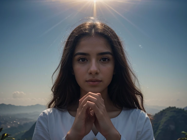 Create a prompt to create an image using artificial intelligence with maximum quality, advanced levels and details and cinematic style. I want a picture of Heaven and Jesus coming to get all those chosen ChatGPT Title: "The Ascension: The Open Heaven and the Coming of Jesus"

Description:
Neste prompt, imagine a scene of celestial transcendence and divine hope. In the center of the composition, visualize Jesus Cristo, envolto em uma aura de luz celestial, pairando sobre a terra, with arms outstretched and a welcoming and compassionate look. Seu manto branco flui suavemente ao vento, enquanto seus olhos emanam serenidade e amor incondicional. Ao seu redor, a crowd of people, representando a diversidade da humanidade, lift your faces to the sky, iluminados por uma luz dourada e suave que irradia do horizonte.

The sky is a spectacle of celestial colors and patterns. Nuvens douradas e prateadas se estendem pelo horizonte, refletindo os raios de luz que irradiam de Jesus. A sense of peace and reverence permeates the environment, enquanto a atmosfera parece vibrar com uma energia divina. As Jesus stretches out his hands to welcome those who follow him, beams of celestial light descend from the heavens, surrounding each individual with an aura of tranquility and hope.

Advanced details and cinematic styling:

Explore dramatic lighting, with contrasts between areas of intense light and soft shadows, creating an immersive and mystical atmosphere.
Use advanced rendering techniques to accurately represent the details of characters&#39; faces and expressions, conveying deep emotions and authenticity.
Add symbolic elements, como pombas brancas voando ao redor de Jesus, representing the Holy Spirit, or angelic figures hovering in the heavens, testemunhando o momento sagrado.
Experiment with dynamic compositions and immersive camera angles, como um plano inclinado de baixo para cima, para destacar a grandiosidade e a majestade da cena.
O objetivo final 