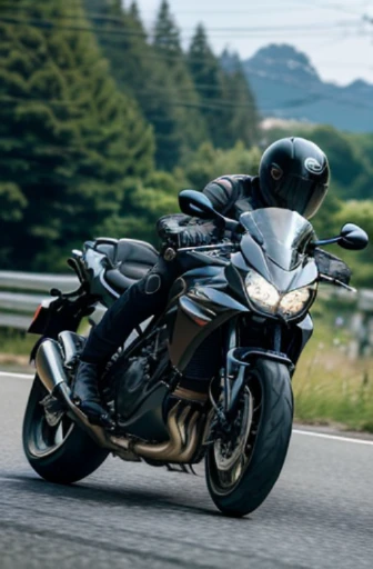 best quality, detailed, beautiful, insanely detailed, absurdres,perfect anatomy,
Japanese woman,black hair,27 years old,
(slender),
(small breasts),(long exposure:1.0)
full body shot, (Riding a motorcycle in a forward leaning position:1.1), speeding down a straight road, (dynamic angle:1.3)
