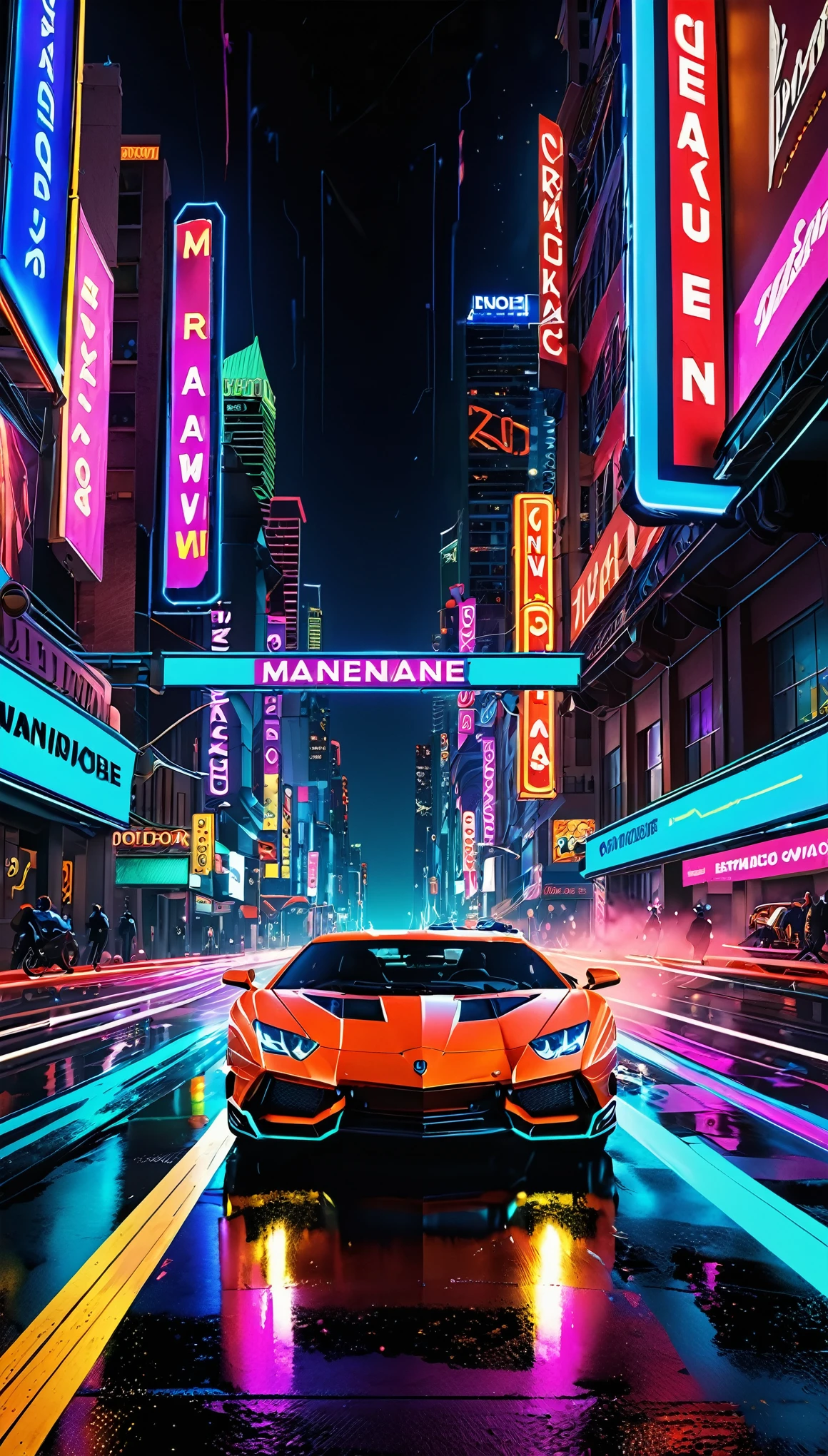 "(Best quality, 4k, 8k, highres, masterpiece:1.2), ultra-detailed, neon clown sign, cyberpunk, vibrant colors, glowing lights, detailed clown makeup, shiny metallic surfaces, futuristic cityscape in the background, lively atmosphere, reflection of lights on wet ground"