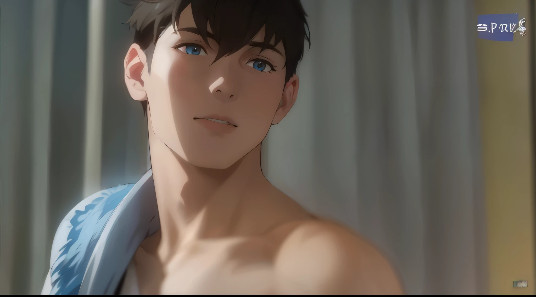 hay un  lindo chico con cabello de color plateado ojos azules esta penstivo algo preocupado  escuhcando a alguien 