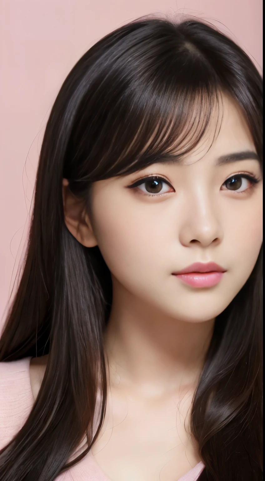 ((Best-quality, Masterpiece, Ultra-High-Resolution, (Photorealistic:1.9), Raw-Photo, Extremely-Details, Perfect-Anatomy)), 1girl, 25-years-old, the most popular Japanese idol, close-up of face, (((((extremely cute face like a most famous Japanese idol, extremely beautiful extremely big-black-eyes, extremely beautiful hair))))), extremely beautiful lips, extremely beautiful long-eyelashes, (extremely beautiful realistic-skins), wearing only light-pink loose-sweater