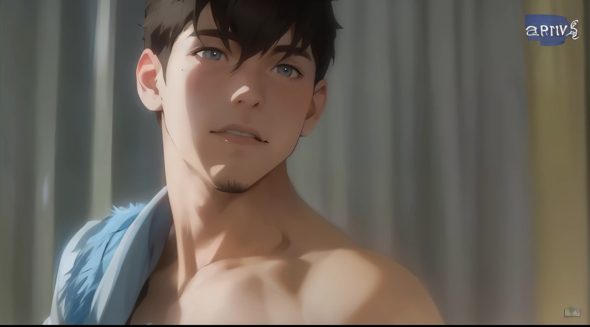 hay un lindo chico con cabello de color plateado ojos azules esta penstivo algo preocupado escuhcando a alguien