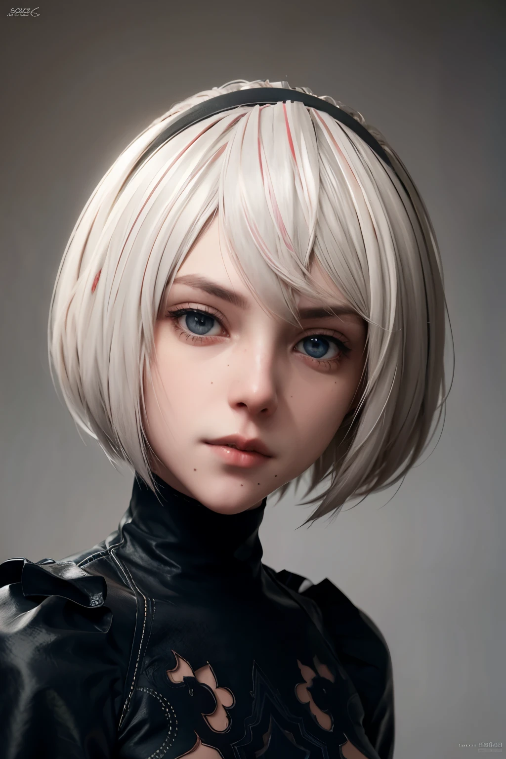 A stunning intricate full color portrait, wearing a black turtleneck, epic character composition, white hair, alessio albi, nina masic, sharp focus, natural lighting, subsurface scattering, f2, 35mm,