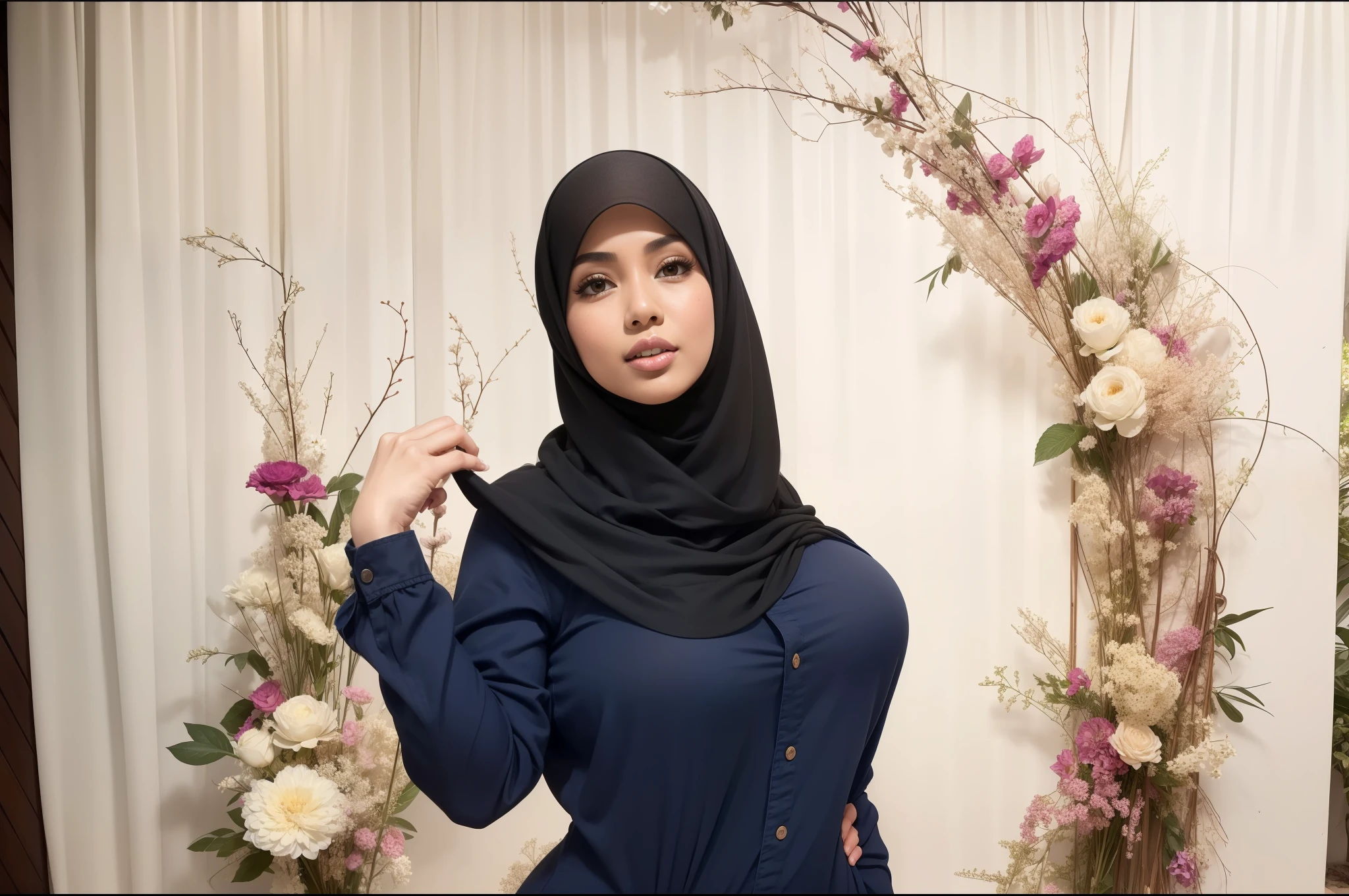 RAW, Best quality, high resolution, masterpiece: 1.3), beautiful Malay woman in hijab (iu:0.8),((big breast)), perfect nose,perfect lips, perfect eyes, detail :1.2), soft smile, standing in the park, big breast, full body photo, wearing simple tight clothes, jean, full body length, full body length shot, hijab, full body wide shot, full body portrait, full body ;, full height, olive green, full photogenic photo body, clothing photos, profile photos