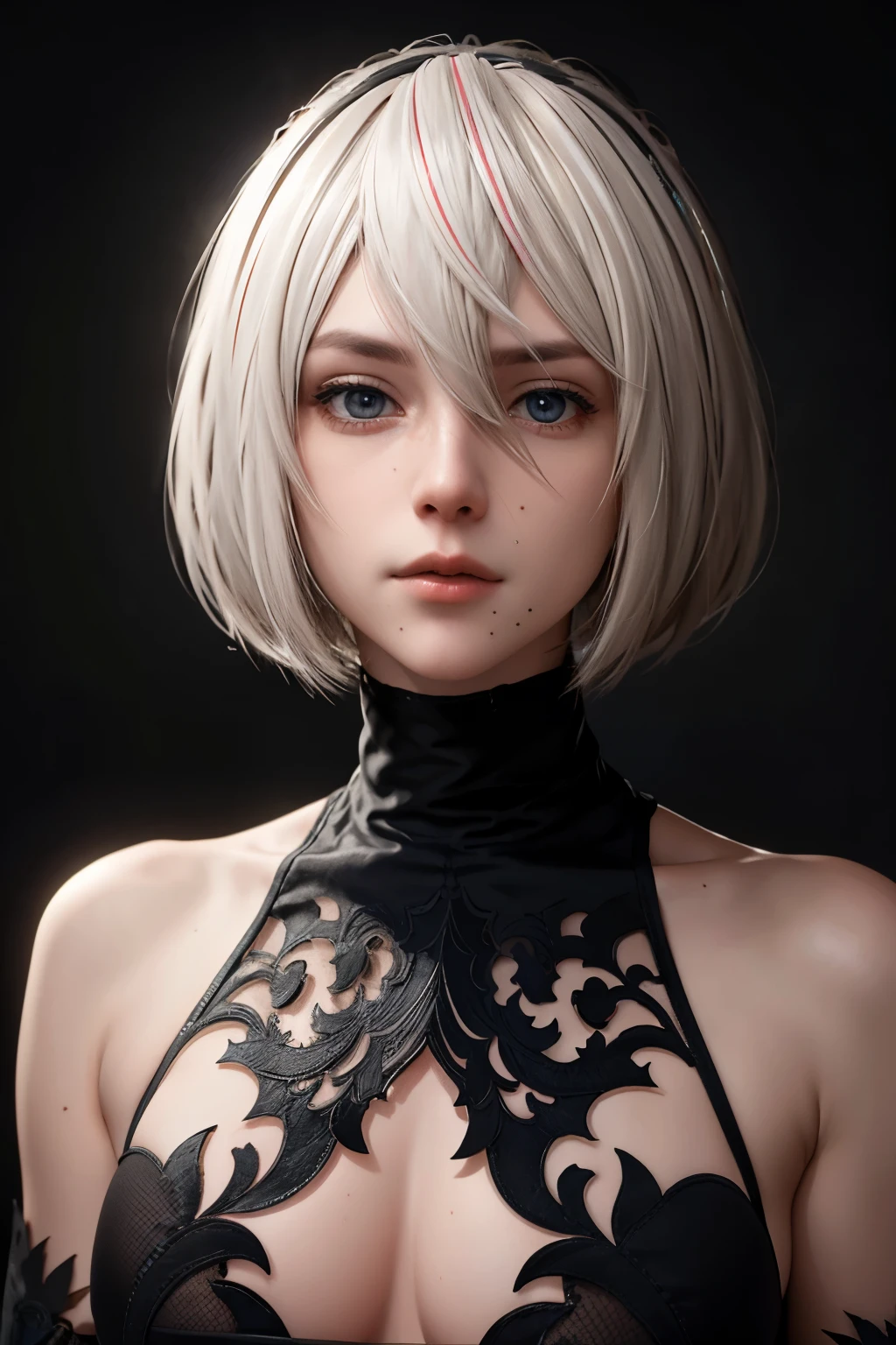 A stunning intricate full color portrait, wearing a black turtleneck, epic character composition, white hair, alessio albi, nina masic, sharp focus, natural lighting, subsurface scattering, f2, 35mm,