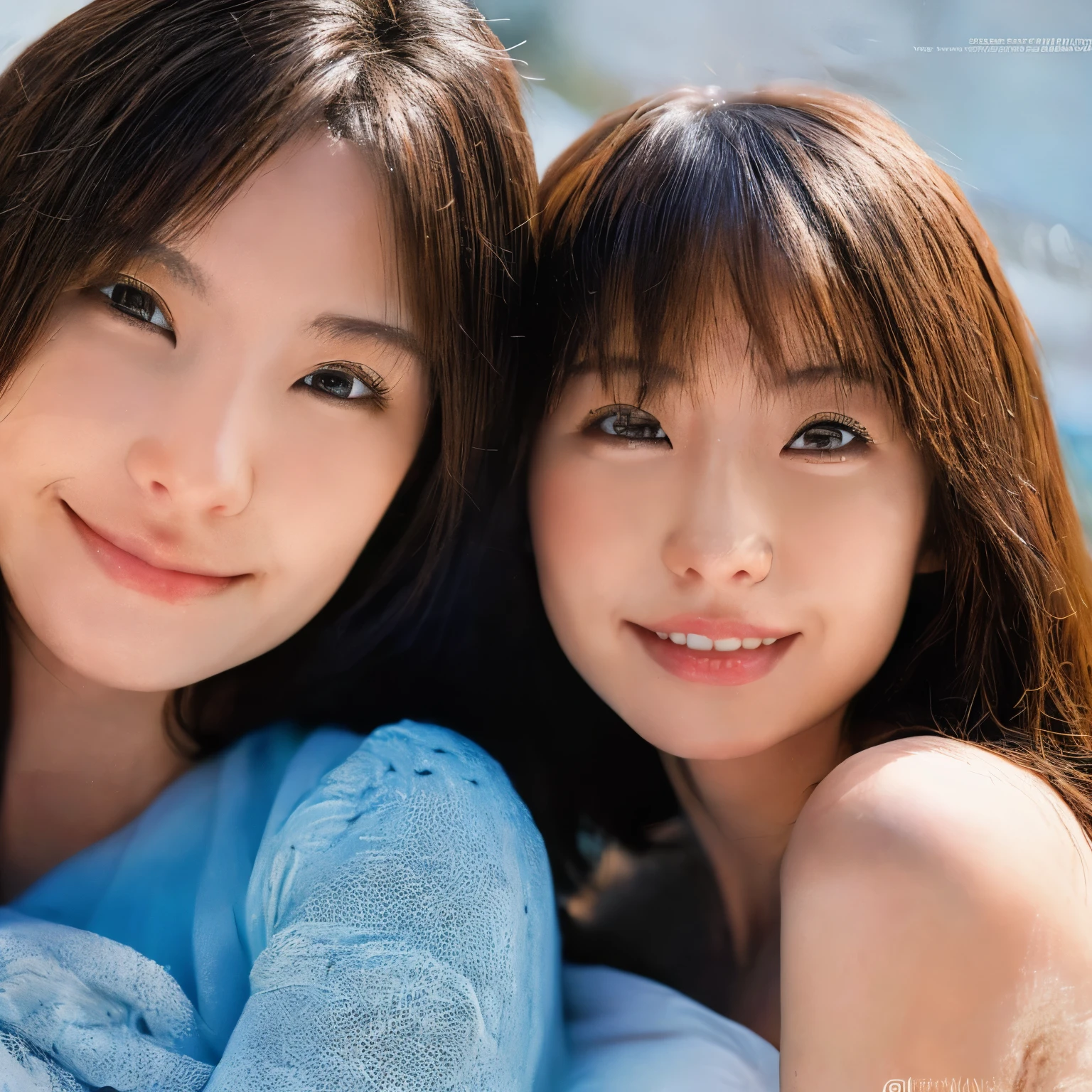 dressed, (photo realistic:1.4), (hyper realistic:1.4), (realistic:1.3),
(smoother lighting:1.05), (Improve the quality of cinematic lighting:0.9), 32K,
Identical twin sisters kissing,20 year old girl, realistic lighting, Backlight, light shines on your face, ray tracing, (bright light:1.2), (Improvement of quality:1.4),
(Highest quality realistic textured skin:1.4), detailed eyes, detailed face,
(Tired, sleepy and happy), (smile:0), close up of face, T-shirt,
(Enhance the mood of your body line:1.1), (Enhances the beauty of skin texture:1.1)