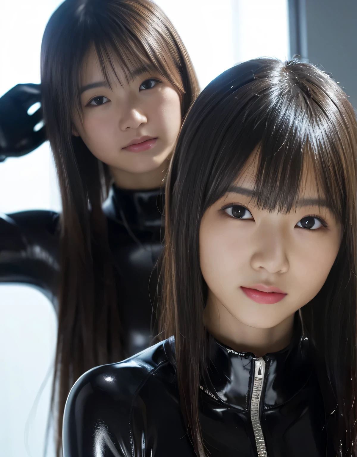 (1 girl)、highest quality、masterpiece、超A high resolution、(Photoreal:1.4)、Raw photo、1 girl、wet hair、hot、Sweat、(Zhao wearing a shiny rubber wetsuit)、Female Divers、long sleeve,、rubber diving gloves、Portrait、Shadow、octane rendering、8K、super sharp、Metal、intricate decorative details、Japan details、very intricate details、realistic light、(smile)、shining eyes、towards the camera、Small LED、Close-up