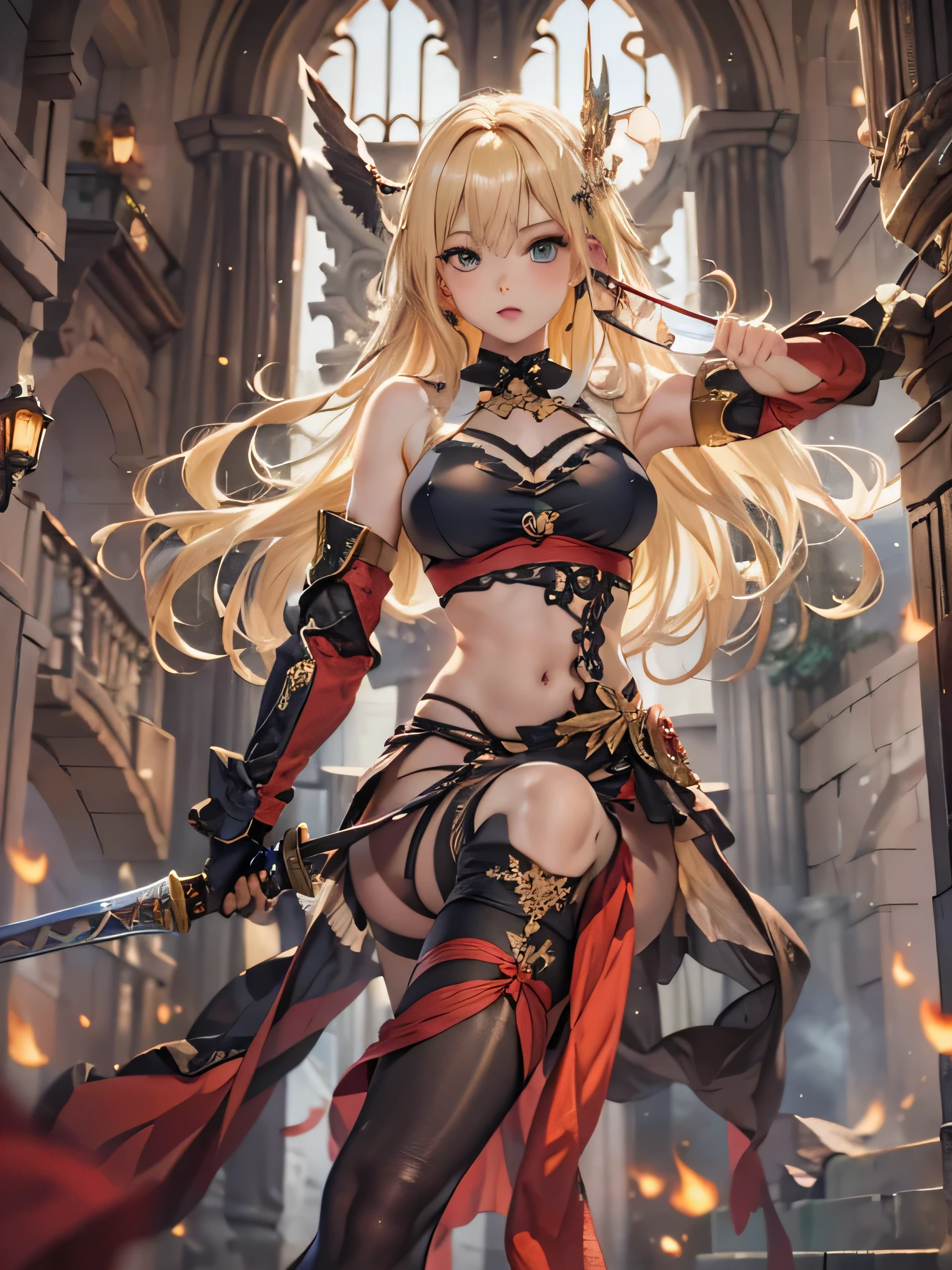 (photorealistic:1.8, highest quality:1.8,8K masterpiece:1.8,High resolution,muste piece:1.8,RAW Photos,cinematic lighting),No split screen,medieval fantasy、burning castle、
(1 Valkyrie:1.3)、(Completely naked、combat hair ornament、red shirt、bondage、choker、knee high tights、Nipple piercing、beautiful butt,beautiful thighs,plump nipples,Nipples are visible through the costume,cameltoe),slender abs:1.2,(Young sensual gravure idol)、
(Soryu Asuka Langley)(character focus)、
beautiful and detailed eyes:1.7,beautiful skin:1.8,
(midium Hair:1.2,beautiful shining blonde hair:1.5)、
Fight with a flaming sword in hand、critical hit、screaming face
