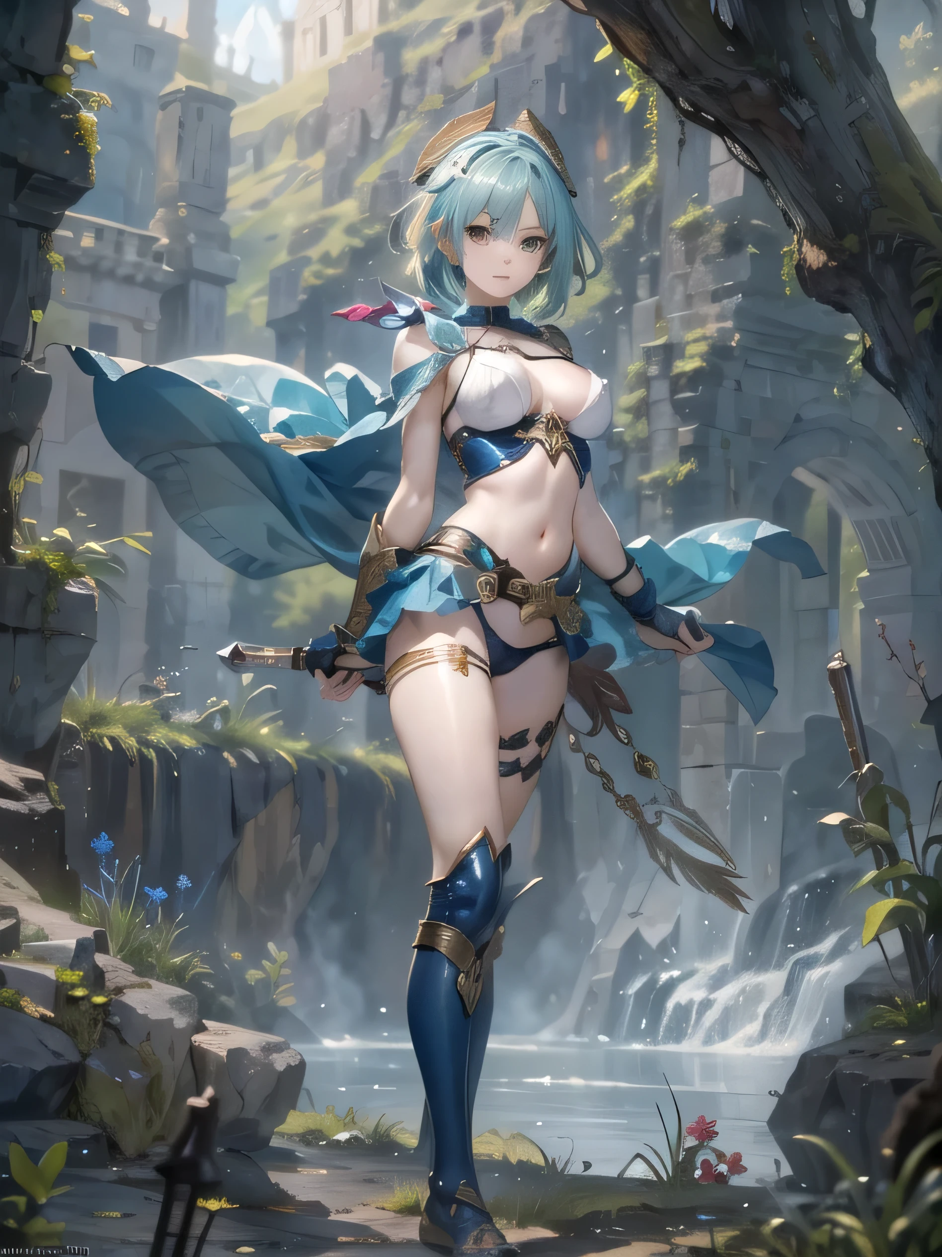 (photorealistic:1.8, highest quality:1.8,8K masterpiece:1.8,High resolution,muste piece:1.8,RAW Photos,cinematic lighting),No split screen,medieval fantasy、burning castle、
(1 Valkyrie:1.3)、(Completely naked、combat hair ornament、red leotard、bondage、choker、knee high tights、Nipple piercing、beautiful butt,beautiful thighs,plump nipples,Nipples are visible through the costume,cameltoe),slender abs:1.2,
(Rei Ayanami)(character focus)、Stoic beautiful and detailed eyes:1.7,beautiful skin:1.8,
(short Hair:1.2,Beautiful shining blue lime hair:1.5)、
Fight with the holy sword Excalibur in hand、critical hit