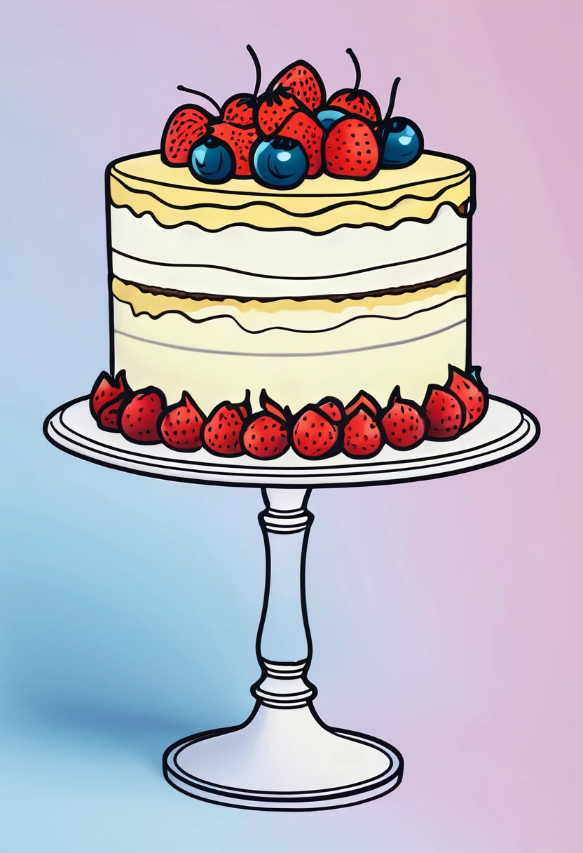 Illustration of a delicious looking cake, bold outline, 4k image