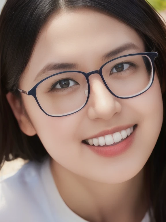 (realistic、masterpiece、Best Quality、8K、highres、high resolution:1.3)、1 glasses girl、smile, Huge breasts、white bikini、pale white skin、looking at viewers、super fine face and eyes、long hair、indoor、 upper body、