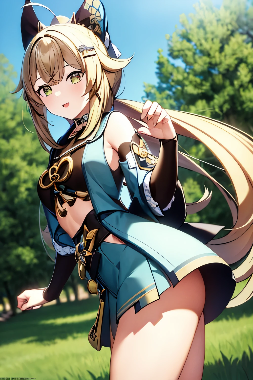 masterpiece,best quality,extremely clear 8k wallpaper,sidelighting,1girl,kirara,genshin impact,standing,outdoors,looking away,