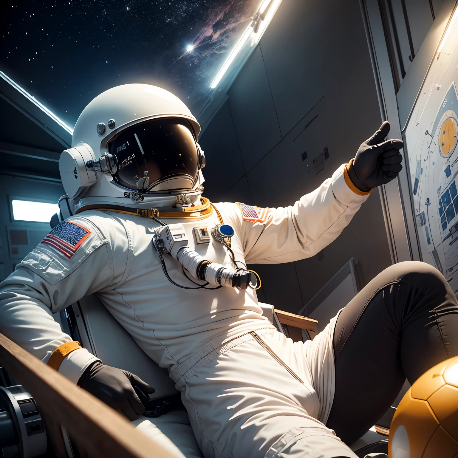 Create art that has an astronaut in its composition, physical education and arts space
