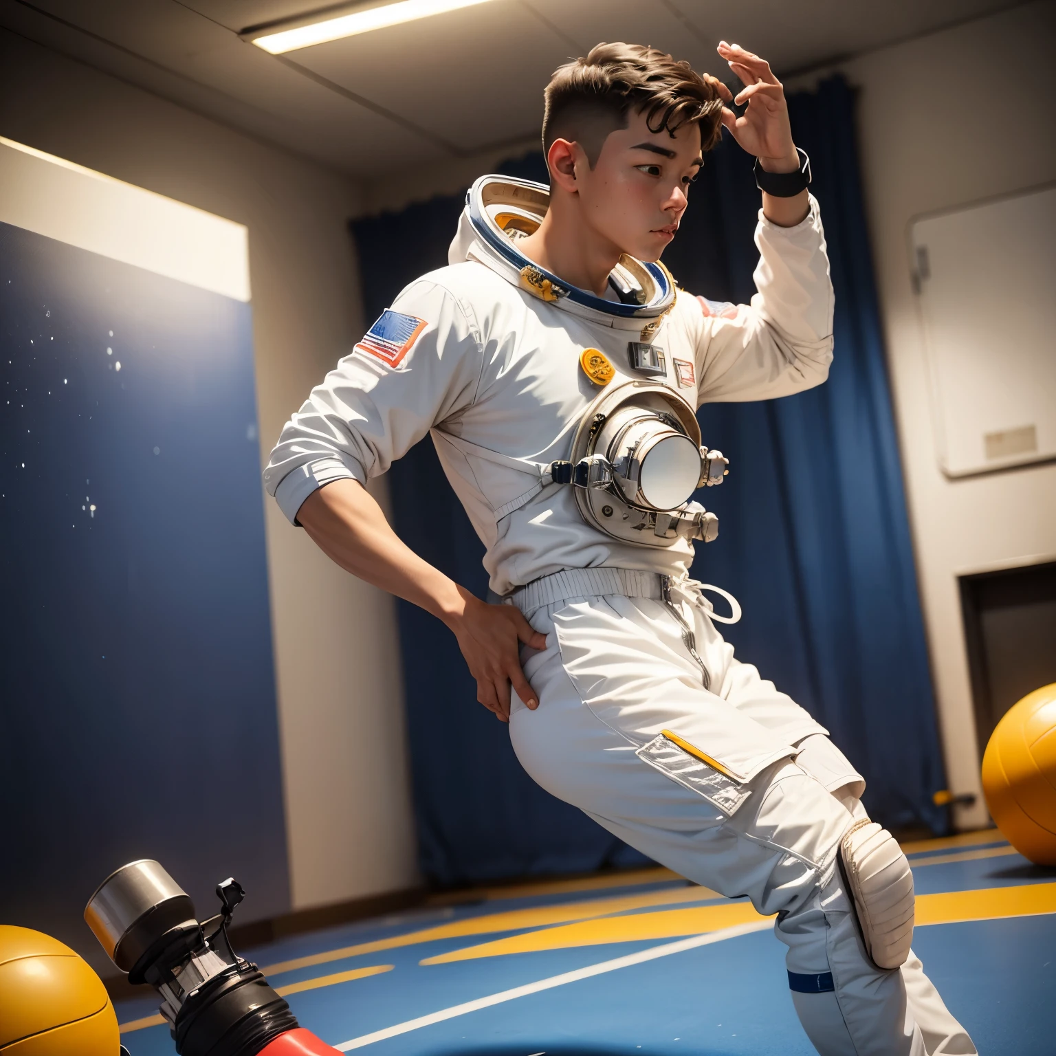 Create art that has an astronaut in its composition, physical education and arts space
