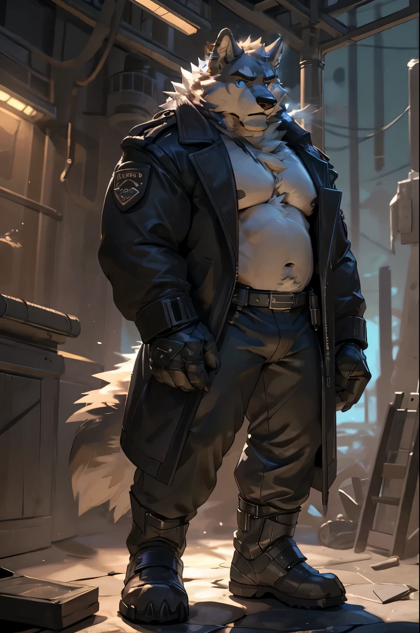 (by taran fiddler), (by darkgem:0.8), (by chunie:1), masterpiece, portrait, serious, looking at viewer, (javid:1.2), 8k, ultra detail, furry, anthro wolf, wolf face, blue eyes, intense blue eyes,  serious expression, detailed furry cheeks, detailed furry chin, detailed grey eyebrows,