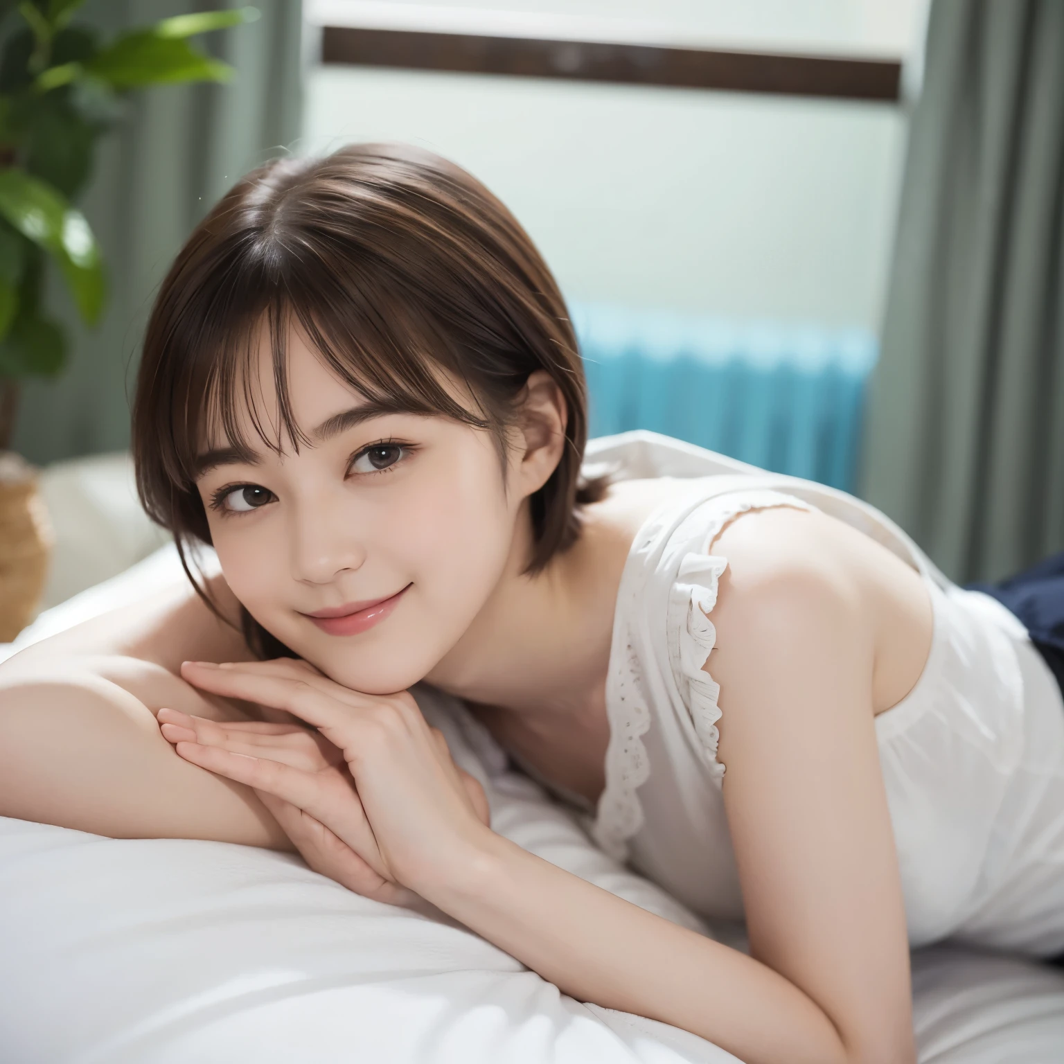 187 Alice in Wonderland, (lower part'head of:1.1), short hair, young woman, gentle smile