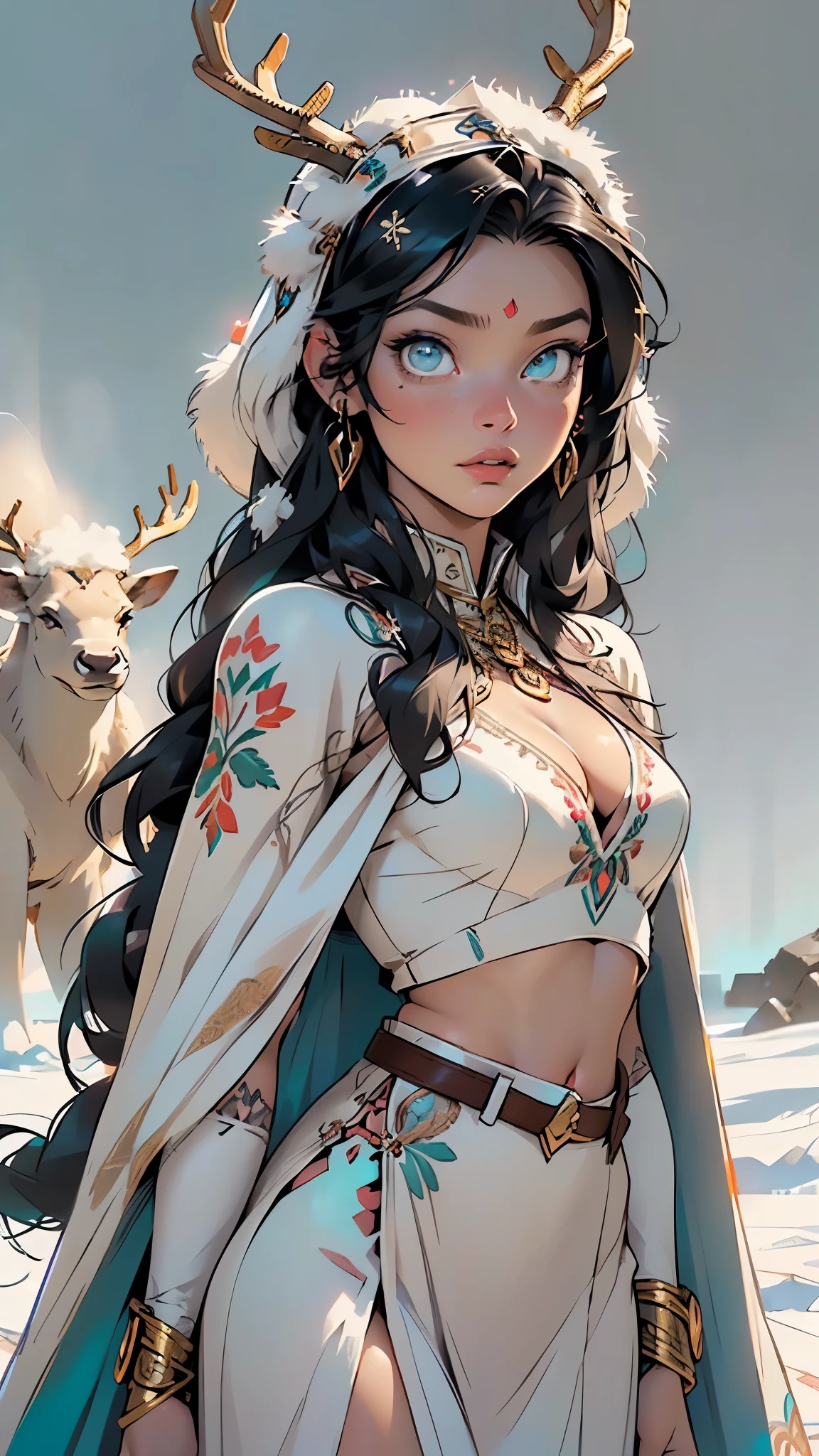 cute ,(((little ,tiny little body,little,chibi))),(((6 years old))),((anime with extremely cute and beautiful black hair)),((((indian girl)))),(((flat chest))),((((black hair:1.35,messy hair,colored inner hair,absurdly long unkempt hair,dark hair,black hair,very long hair,voluminous hair,Thick hair,Dense hair,long hair)))),(((turquoise_eyes:1.3))),intricate eyes,beautiful detailed eyes,symmetrical eyes,big eyes:1.5,(((lustrous skin:1.5,bright skin: 1.5,skin tanned,shiny skin,very shiny skin,shiny body,plastic glitter skin,exaggerated shiny skin,illuminated skin))),(detailed body,(detailed face)),
cute,slutty,erotic,daring,(nsfw),
revealing clothing,show skin,((long, flowing gray dress, decorated with fur and snowflake embroidery,navel,cleavage)),((large white cape, lined with ermine fur)), wide leather belt with a large metal buckle,( (gold silver headdress with deer horns)), necklace with an amulet, silver bracelets, ((skin covered with Nordic tattoos)),(((intricate outfit,intricate clothes,embroidered outfit,ornate outfit))),
(dynamic pose:1.0),embarrassed,(centered,scale to fit dimensions,Rule of thirds),
((Asgard in the snow)),scenery:1.25,((intricate scenery)),((Asgard in the snow background)),(Asgard:1.5),
(Glossy nordic ornaments),highres,sharp focus,(ultra detailed,extremely detailed),(photorealistic artwork:1.37),(extremely detailed CG unity 8k wallpaper),(((vibrant colors,vibrant theme))),(intricate),(masterpiece),(best quality),artistic photography,(photography taken by sldr),(intricate background),perfect rendered face,perfect face details,realistic face,photo realistic,((intricate detail)),(((realism))),