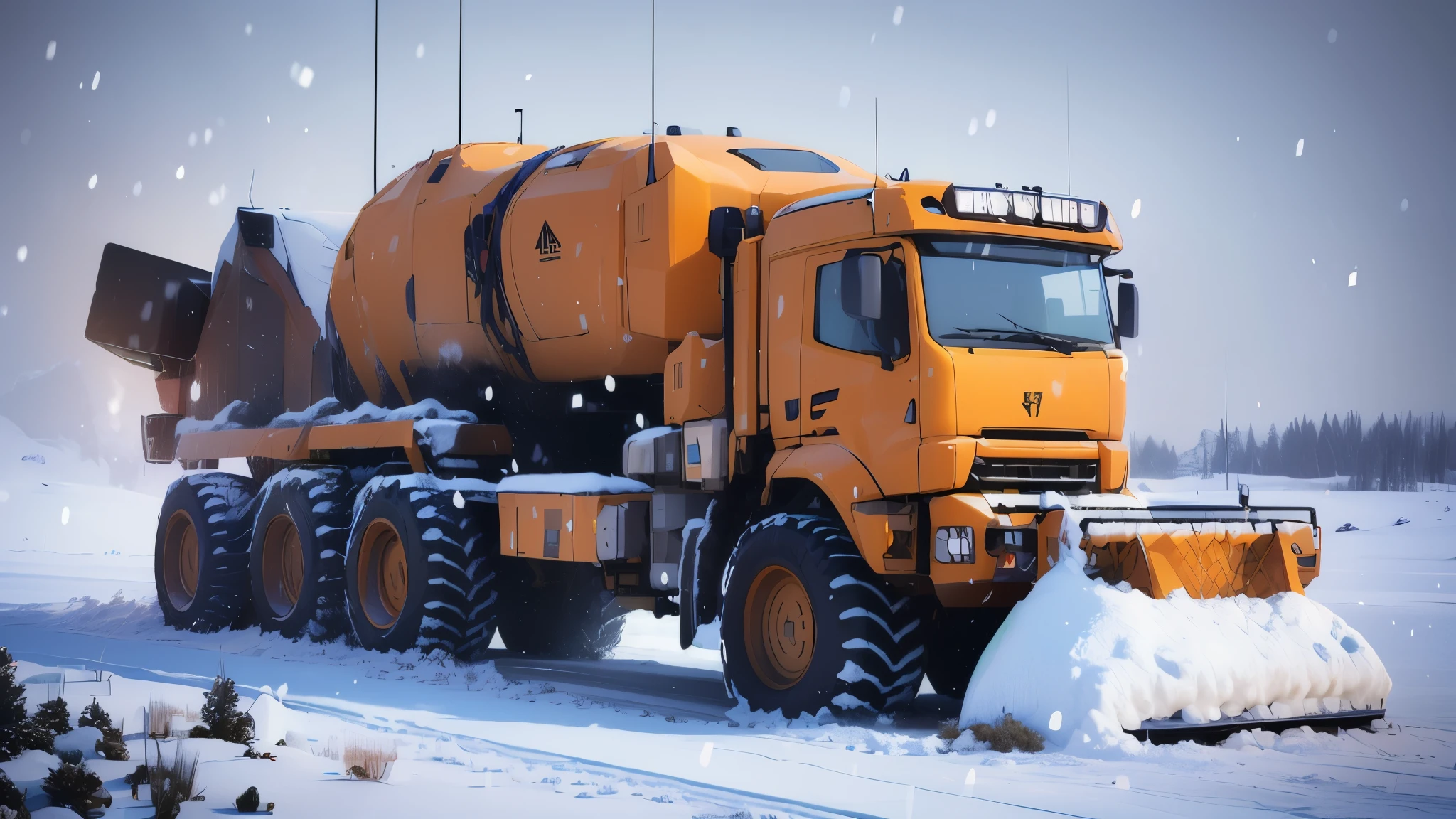 front snow plow，Salt spreader truck，bulldozer，compartment separation，具有特殊Salt spreader truck头，车辆具有除雪车snow plow的特点 ，3D hard surface design, snow plow，snow plow cad design, Autodesk SolidowKRS Visualization, Snow plow of the future, Ultra-detailed. number, zbrush hard surface, Transportation design rendering，number渲染ing,truck, vehicle illustration, Hard surface modeling, 详细的number插图, vehicle design, number渲染, Hard surface modeling, Product design renderings，simple background