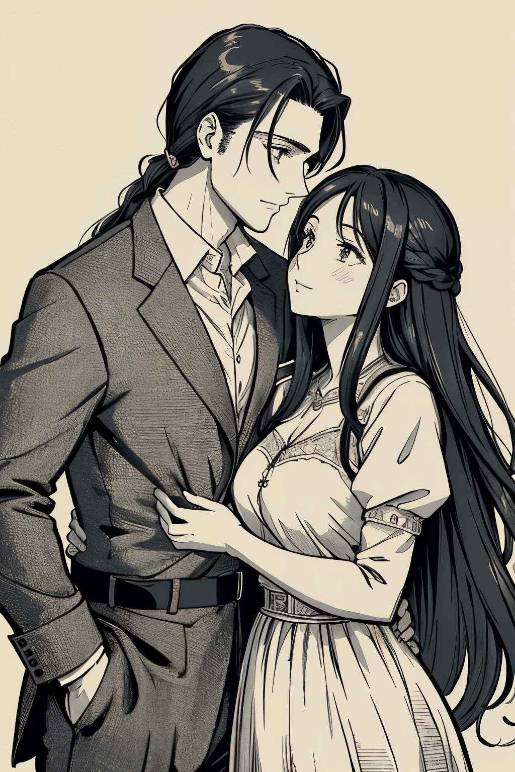 Preserve image details: cartoon drawing of two loving characters --s2

In this beautifully crafted cartoon drawing, the intricate details of the image are skillfully preserved. The male and female characters are depicted in a heartwarming scene, where the woman reaches up and plants a gentle kiss on the man's cheek. His expression is one of pure joy and contentment, while she gazes at him with adoring eyes. The lines on their faces convey the depth of their emotion, and the shading adds dimension and texture.

The man's form-fitting shirt clings to his toned physique, and the woman's long, flowing hair cascades down her back. The