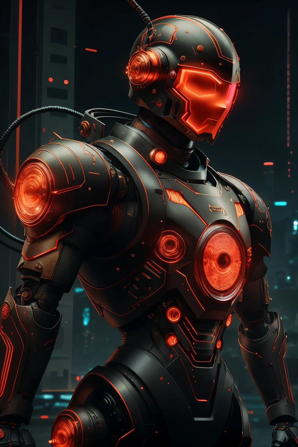 um close up de um robô mshn , futobot, ciborgue , Using CyberHelmet Bright Circle , armadura de batalha, MSHN Factory, tubes connected to the neck, luz neon
fotorrealista, obra-prima, melhor qualidade, filme de 35mm, film grain, cyberpunk, EbonyGoldAI