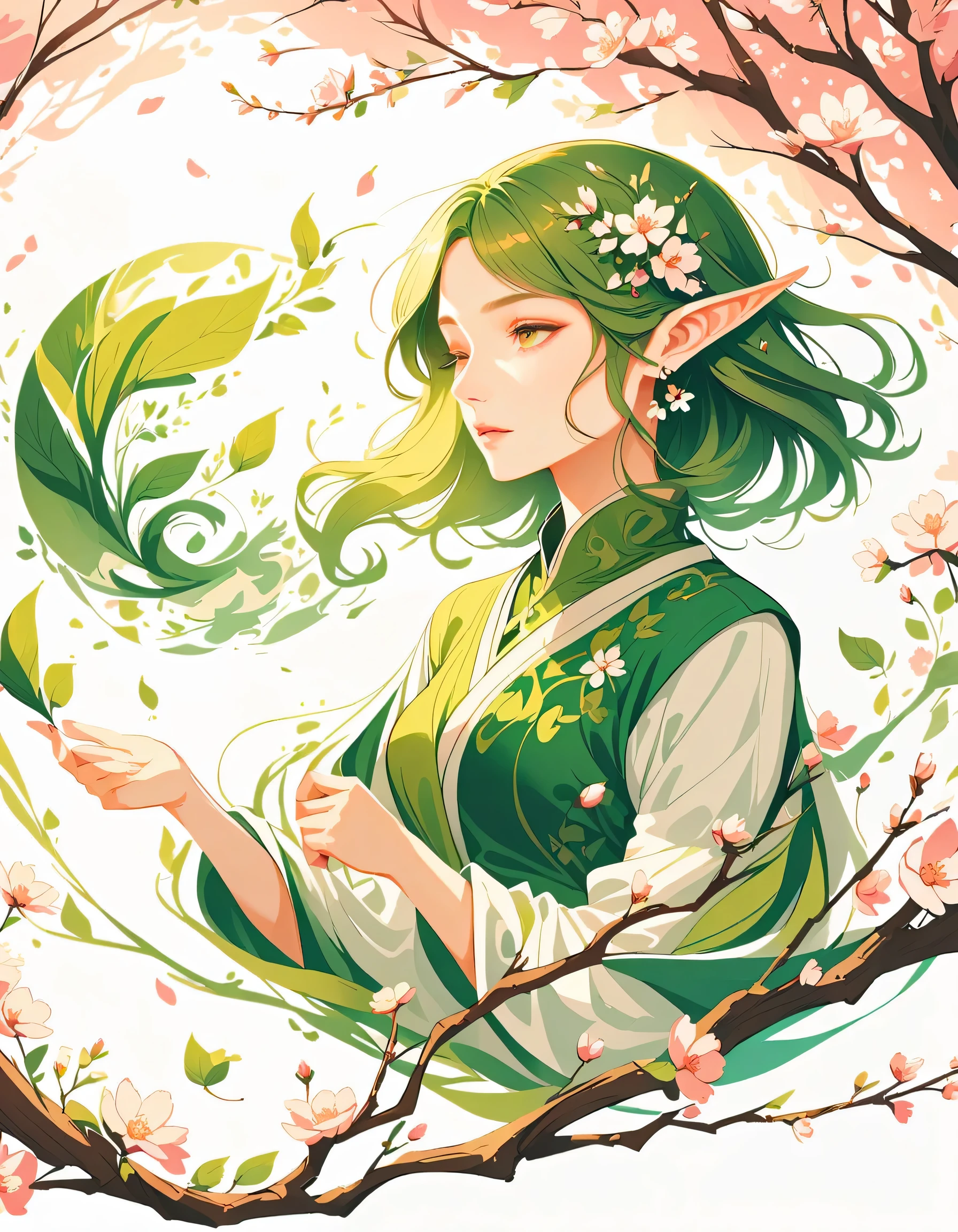 (Long shot), center, Leaf Elf, mask in cherry blossoms,White mask surrounded by cherry blossoms,vector mask,tailoring mask,Black,Red,green,Light in shadow,Actual situation,perfect composition