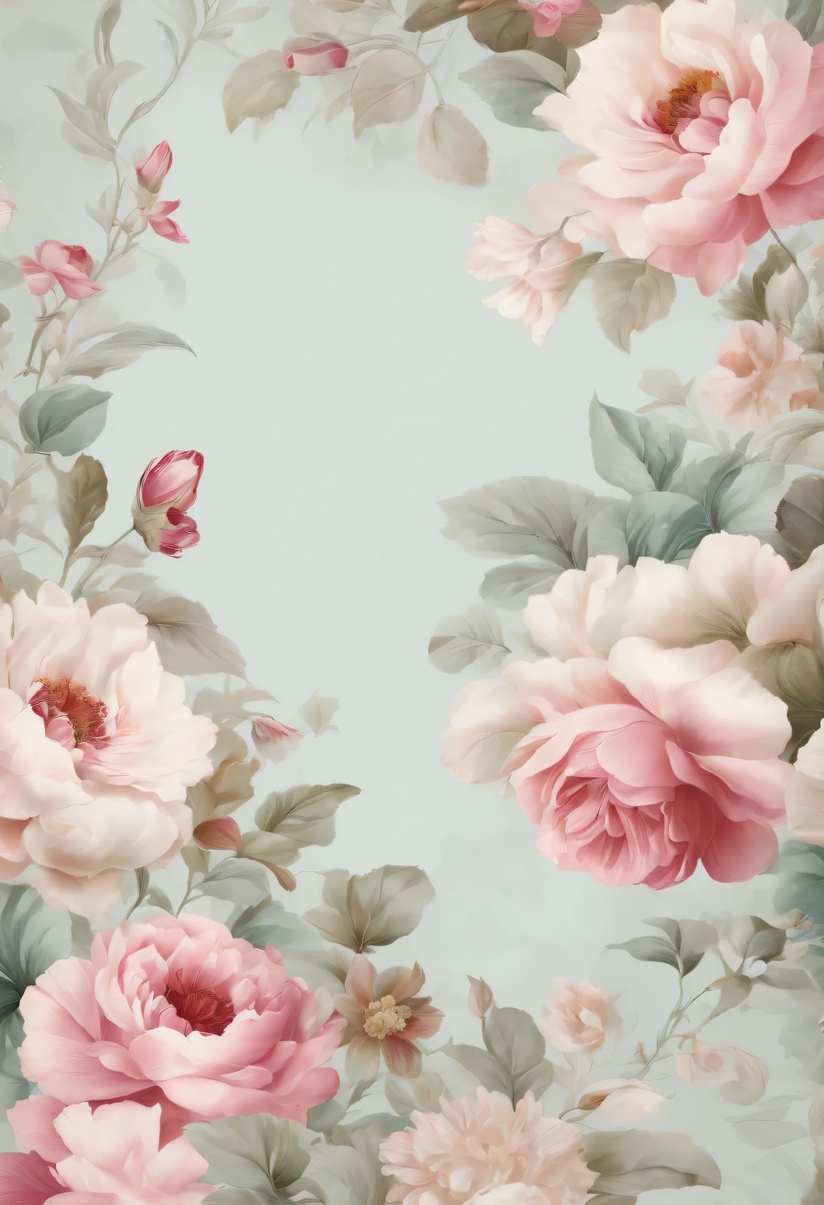Papel pintado floral rosado pastel hermoso con fondo blanco