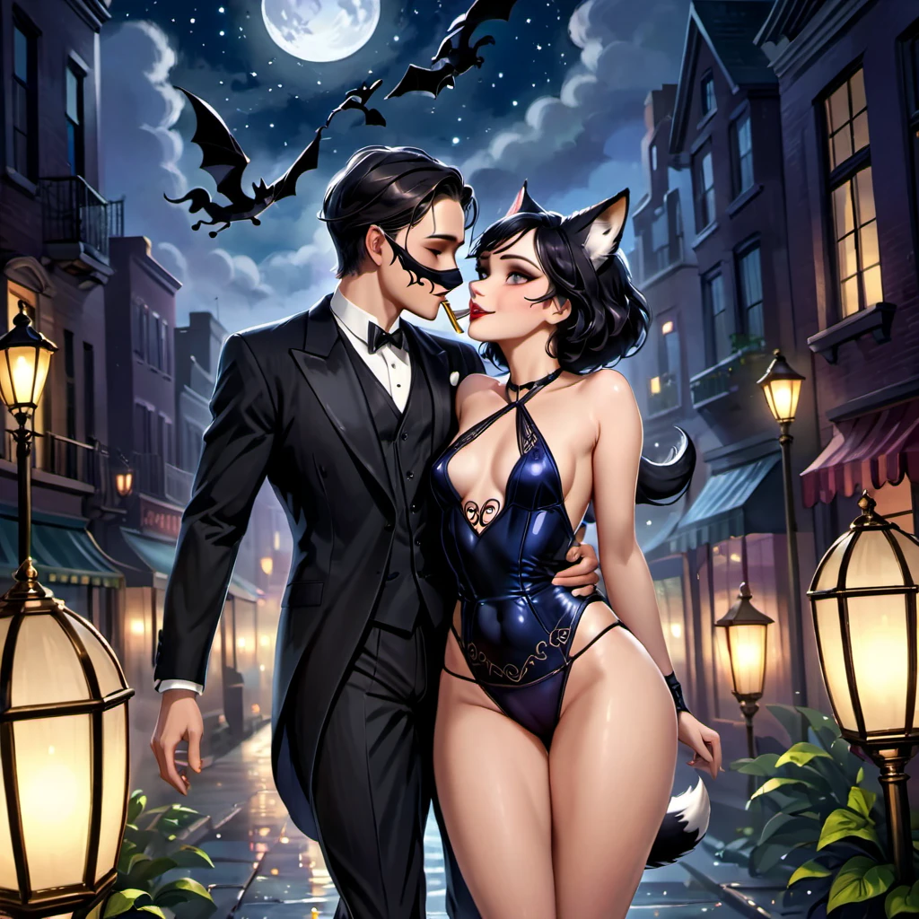 (best quality,ultra-detailed,realistic:1.37),mystical black fox sneaking,transforming into lovely temptress,enticing young men,nighttime encounters,1920's New York City,captivating seduction,forbidden desires,secretive rendezvous,dark desires unleashed,mesmerizing spell,ensnaring minds and bodies,ensuring secrecy in the shadows,intimate moments under moonlight,stealing their seed,erotic encounters,embodying temptation,unleashing passion,oh so alluring,tempting fate,eyes filled with mischief,mysterious allure,hypnotic charm,mischievous grin,dark seduction,hint of danger,dark secrets revealed,unveiling forbidden pleasures,masked fantasies,nighttime trysts,untamed desires,irresistible enchantment,carnal acts,Gatsby-like era ambiance,smoky speakeasies,prohibition-era intrigue,secretive atmosphere,charismatic fox in human form,ensnared in fox's spell,irresistible pull,desire awakens,erotic transformation,lingering scent of passion,indulging in lust,guilty pleasures,enthralling encounters,ravishing beauty,tangled in the fox's web,all-consuming desire,ensnaring hearts,1920's charm with a dark twist,vulnerability and temptation intertwined