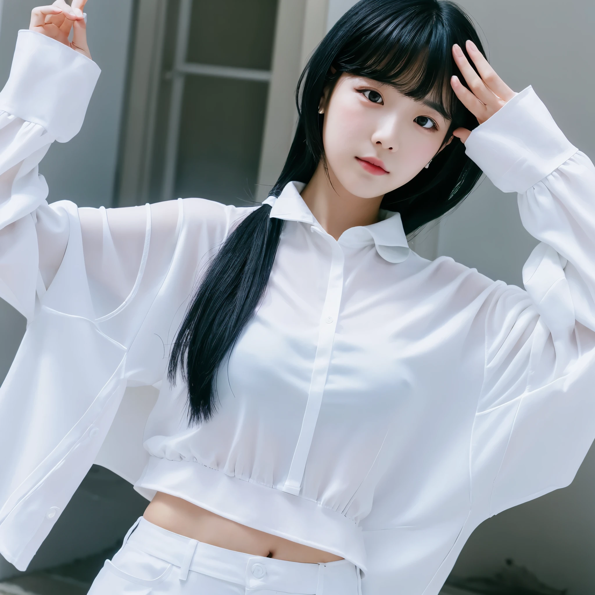 Black hair  white clothes 