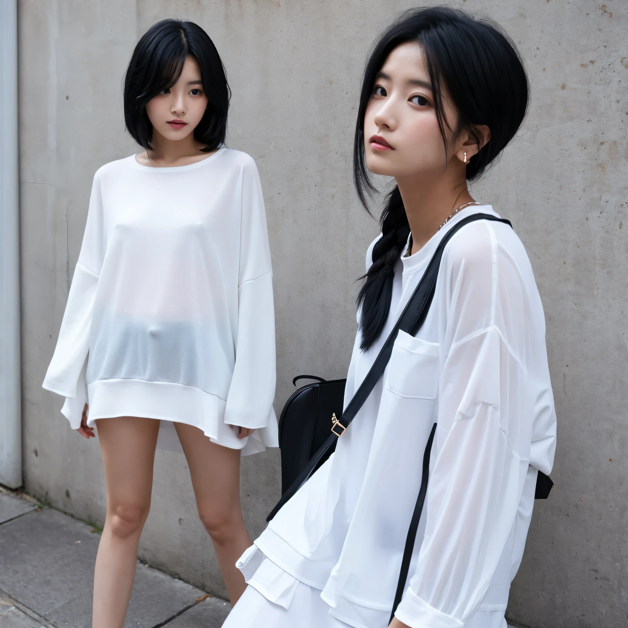 Black hair  white clothes 