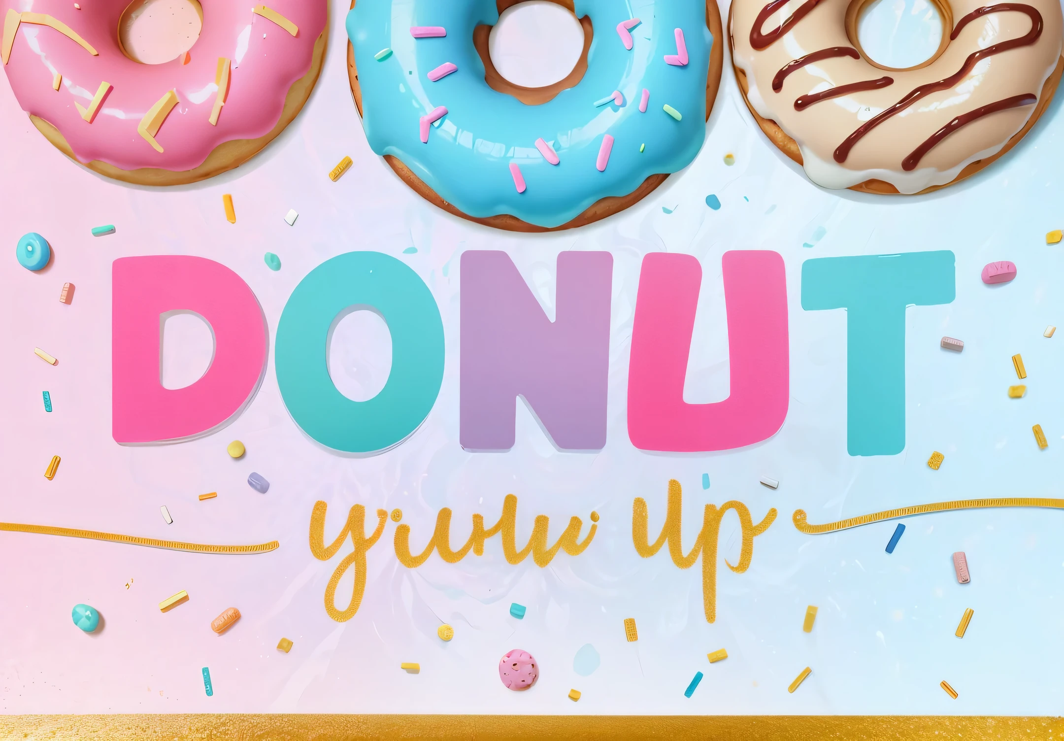 there are three donuts that are on a pink and blue background, donut, grown up, glow, title text&quot;, eating a donut, Width, blender donut tutorial, 🪔 🎨;🌞🌄, pink frosted donut, illustration!, digital illustration, detailed digital illustration, blender donut, Add details, digital image, future!!, Thumbnail, website Width