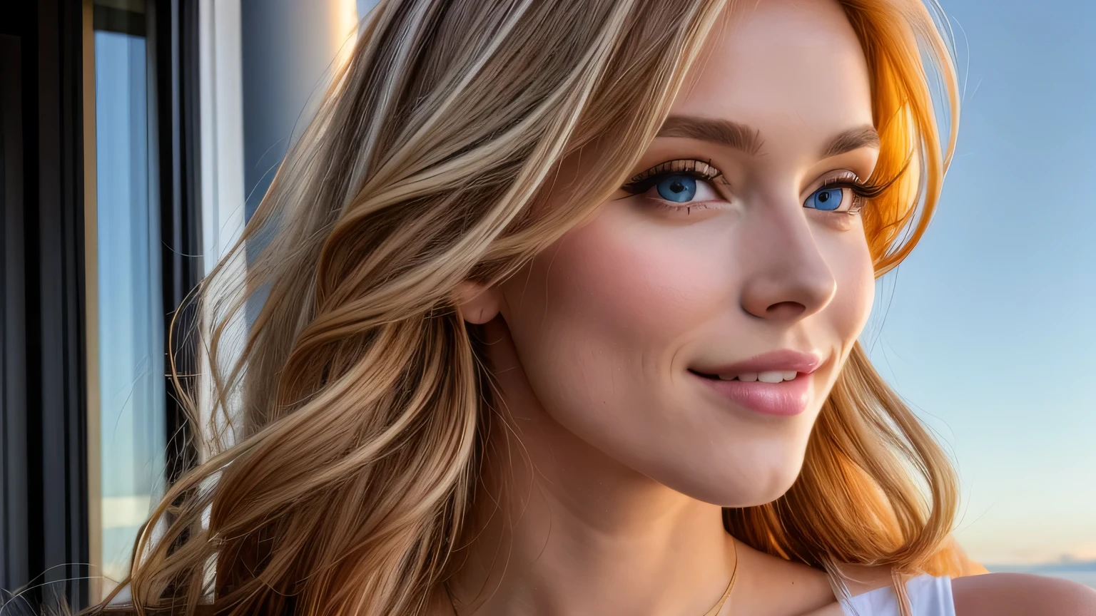 8k, 4k, 21 year old model, [[[[full body]]]], [[[[big breasts]]]], [[[[Neck strap]]]], [[[[sensual pose]] ]], big round eyes, perfect irises, full lips, perfect teeth, long golden hair, perfect skin, soft front light, brightness, HDR, (soft colors: 1.2)