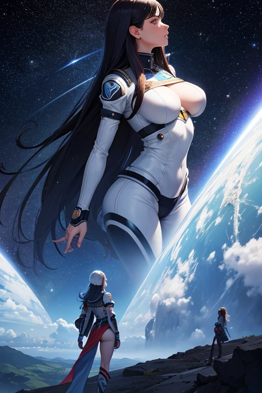 mulher futurista, peitos grandes, Looking at the immensity of the universe