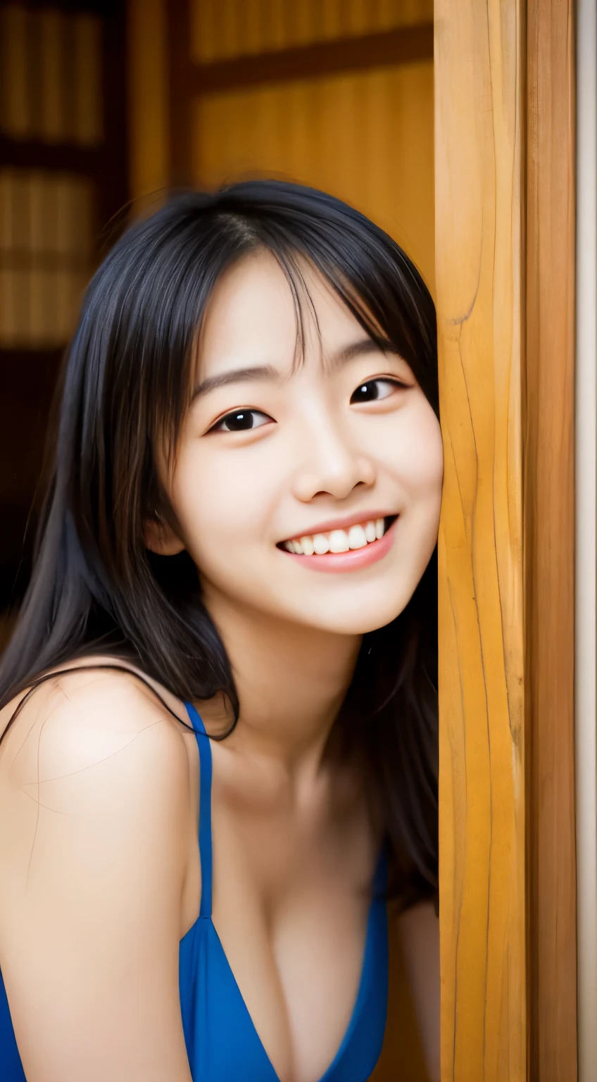 masterpiece,best quality,(Japanese ),((Beautiful girl)),cleavage,indoor,(perfect body beauty:1.2),(shy smile),beautiful teeth,