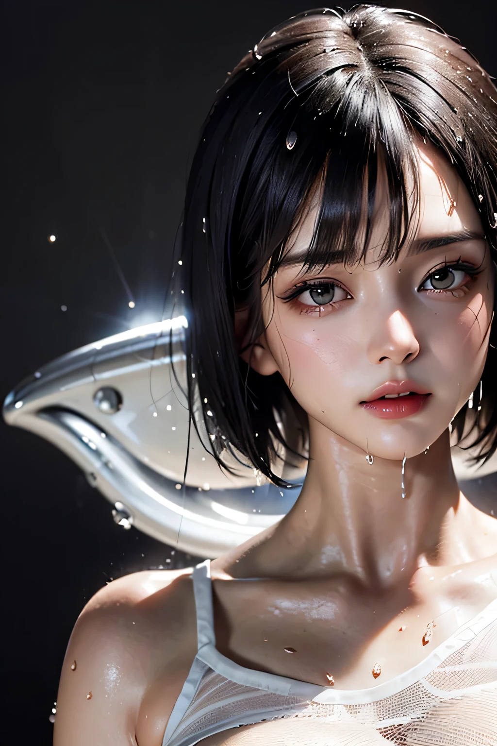 , nude、1. Brunette beauty, (white) (One piece latex suit), (Spacesuit) ((Space Helmet))((white gloves), {{shape}}, {Ultimate Refinement and Beauty}, {Delicate makeup}, Very detailed, sexy, Delicately sparkling eyes, {{Cinematic Light}}, Extreme light effects, model: Realism in film, CFG scale: 12, roller: Bright texture (1.35), high quality, masterpiece, Delicate facial features,Open the zipper, Unzip the suit, Represents medium ,Showing off your breasts , Delicate depiction of hair, Delicate eye depiction, masterpiece, 最high quality, Ray Tracing, Very detailed CG ユニティ 8k 壁紙, masterpiece, 最high quality(((Please catch the sperm in your chest)))(((Sperm dripping from breasts)))Drooling、indoor、Semen spurting from the male organ、;penis、penisからされる精子、(((Semen drips/)))