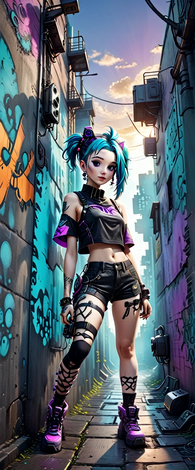 ((ultra wide angle x0.5:1.5, Bottom view of the camera, Pin on Cybergoth:1.5)), ((selfie:1.4, young beautiful woman leaning on a wall with her legs crossed:1.3, Pin on Cybergoth, using Pin clothing in Cybergoth, various vibrant colors and decorations :1.3, dynamic pose)),((industrial landscape, stunning, 360 degree view: 1.5)), ((perfect: 1.3, meticulously detailed: 1.3, Flawless, High definition : 1.4, Cinematic: 1.4), ((Job Master )), (Hyper Detailed: 1.4), (Photorealistic: 1.4), Epic, Sunset: 1.4, 32k.