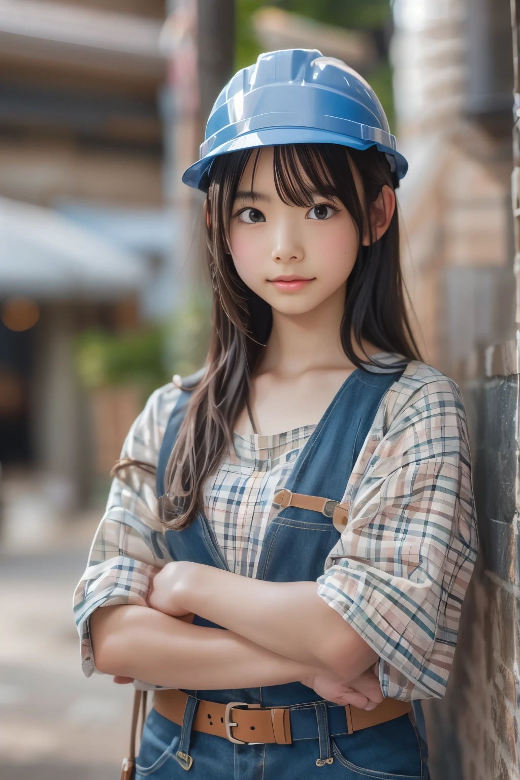 ((sfw: 1.4)),((detailed face, professional photography)), ((sfw, construction worker outfit, pulled back hair, 1 Girl)), Ultra High Resolution, (Realistic: 1.4), RAW Photo, Best Quality, (Photorealistic Stick), Focus, Soft Light, ((20 years old)), ((Japanese)), (( (young face))), (surface), (depth of field), masterpiece, (realistic), woman, bangs, ((1 girl))