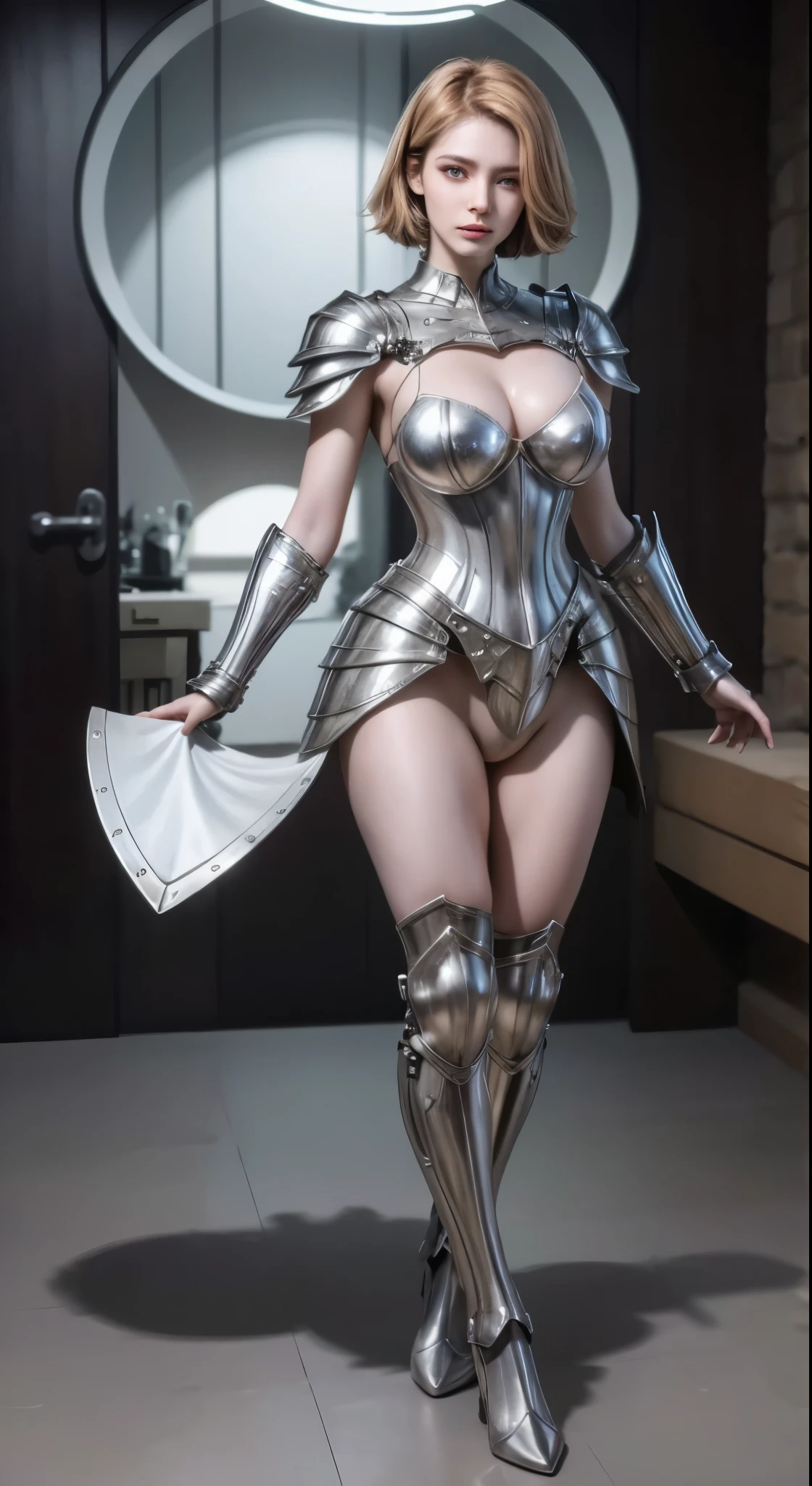 mulher arafa em traje prateado posando para uma foto, glossy Armadura branca, sleek Armadura branca, sleek bright Armadura branca, sleek streamlined Armadura branca, armadura elegante e lisa banhada a branco, white metal armor, modern clean Armadura branca, with elegante armadura prateada, armadura de prata colante, streamlined Armadura branca, Armadura branca, elegante armadura prateada, elegante armadura de prata lisa