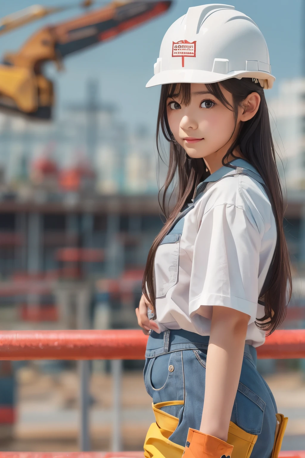 ((sfw: 1.4)),((detailed face, professional photography)), ((sfw, construction worker outfit, pulled back hair, 1 Girl)), Ultra High Resolution, (Realistic: 1.4), RAW Photo, Best Quality, (Photorealistic Stick), Focus, Soft Light, ((20 years old)), ((Japanese)), (( (young face))), (surface), (depth of field), masterpiece, (realistic), woman, bangs, ((1 girl))