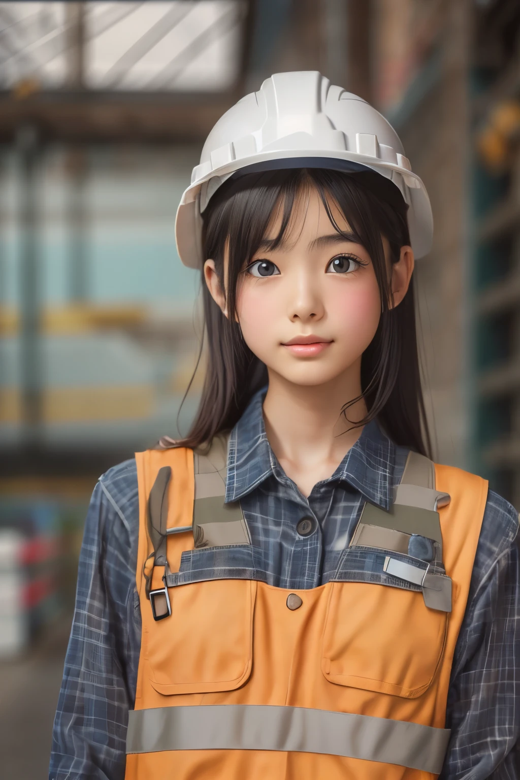 ((sfw: 1.4)),((detailed face, professional photography)), ((sfw, construction worker outfit, pulled back hair, 1 Girl)), Ultra High Resolution, (Realistic: 1.4), RAW Photo, Best Quality, (Photorealistic Stick), Focus, Soft Light, ((20 years old)), ((Japanese)), (( (young face))), (surface), (depth of field), masterpiece, (realistic), woman, bangs, ((1 girl))