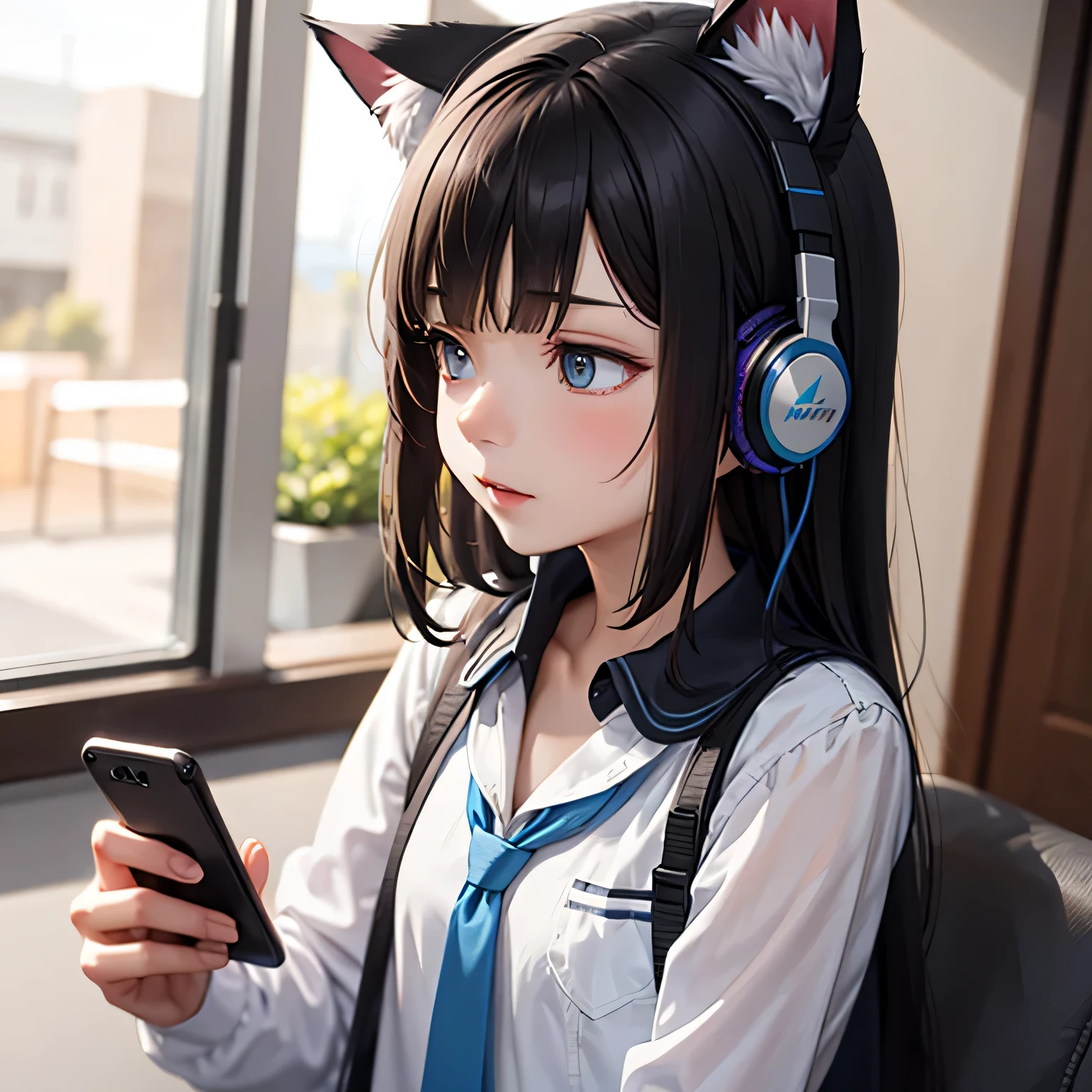 smartphone headphones Cat ear girls Upper body