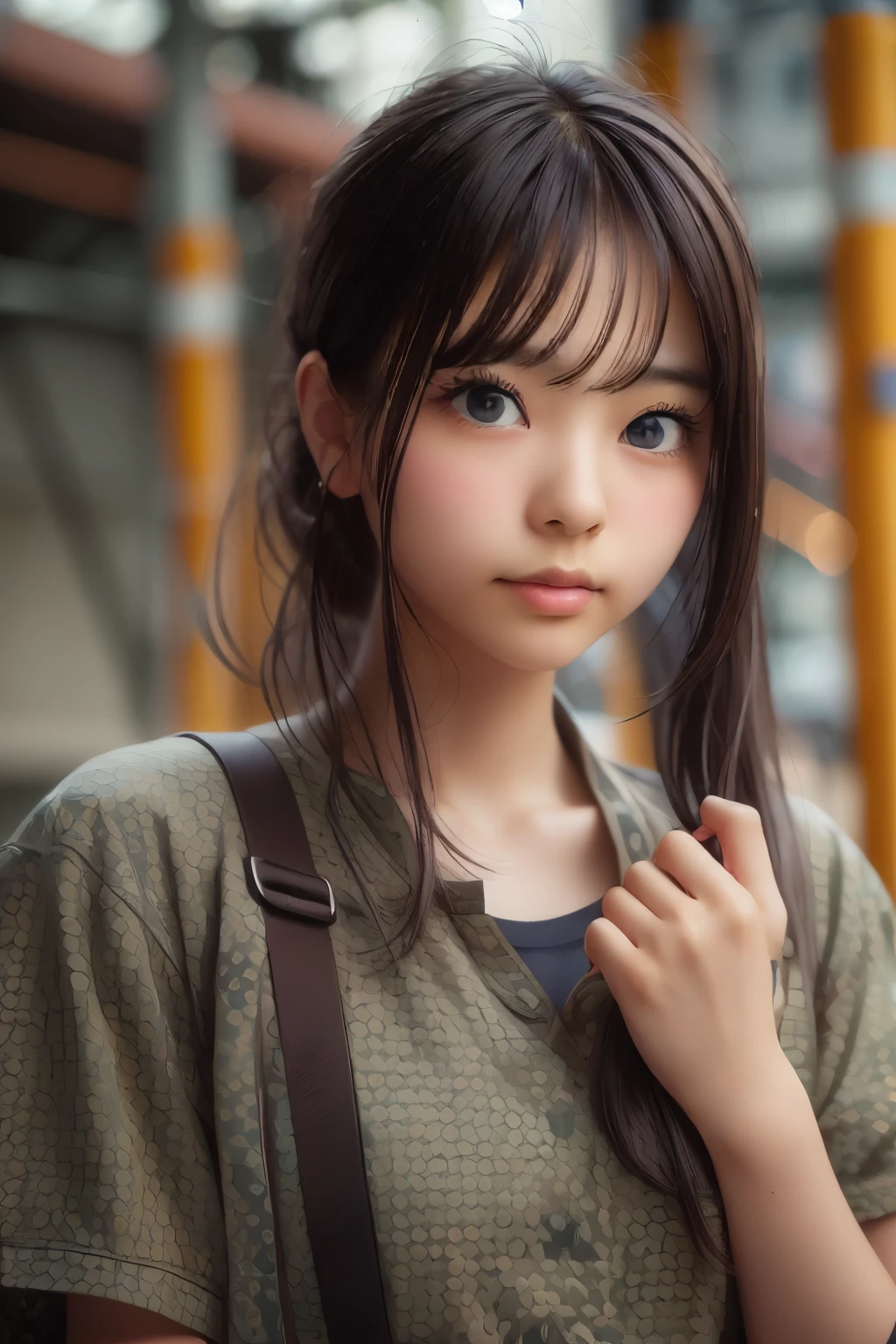 ((sfw: 1.4)),((detailed face, professional photography)), ((sfw, construction worker outfit, pulled back hair, 1 Girl)), Ultra High Resolution, (Realistic: 1.4), RAW Photo, Best Quality, (Photorealistic Stick), Focus, Soft Light, ((20 years old)), ((Japanese)), (( (young face))), (surface), (depth of field), masterpiece, (realistic), woman, bangs, ((1 girl))