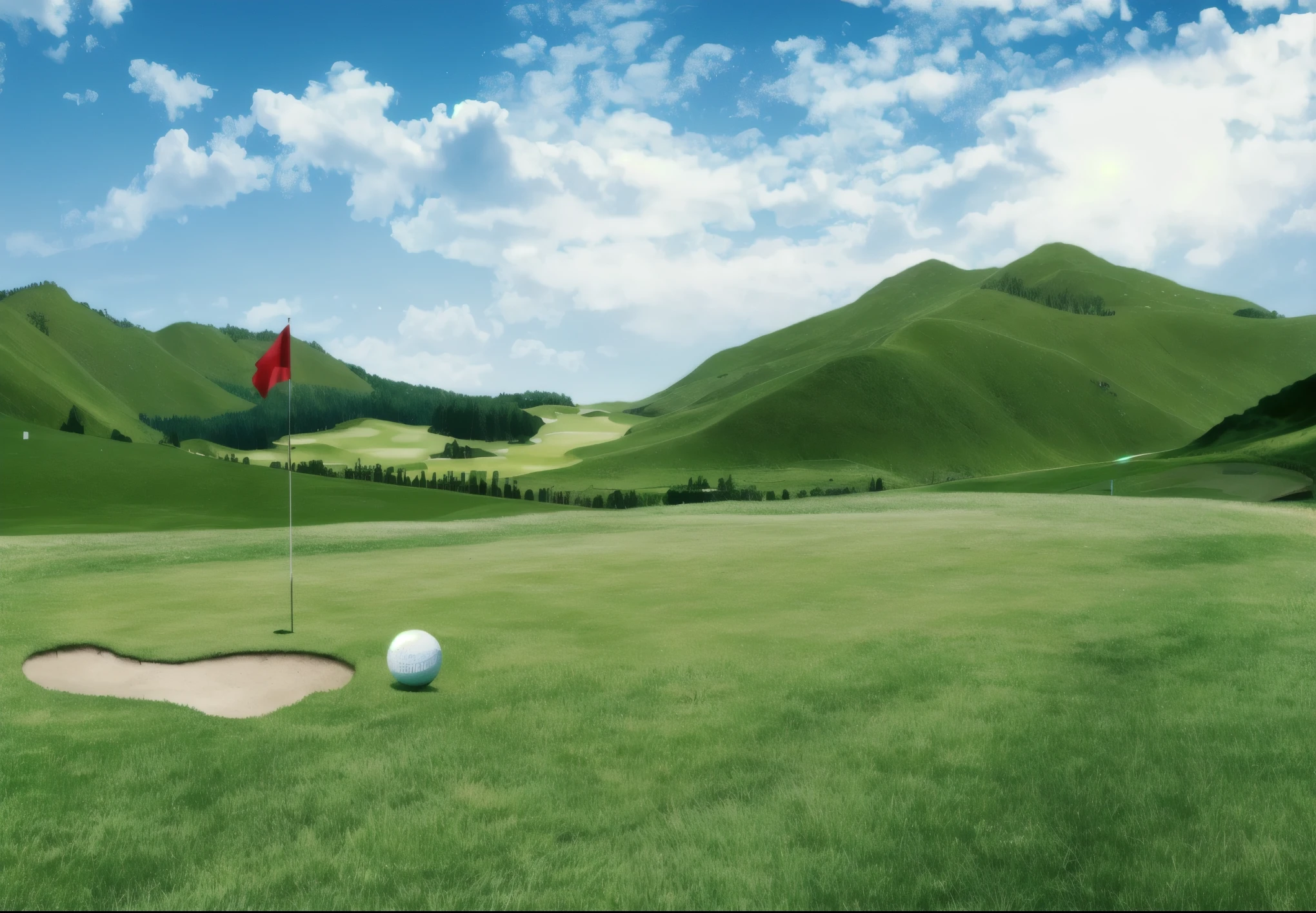 Alafed golf ball on green grass near hole, golf course, golf course in background, Wallpapers – 1 0 2 4, Perfect green fairway, High quality desktop wallpaper, High quality wallpaper, green hills, grassy mountain scenery, beautiful wallpaper, against a scenic background, Detailed Landscape—Width 672, a green one, beautiful high resolution, landscape scenery