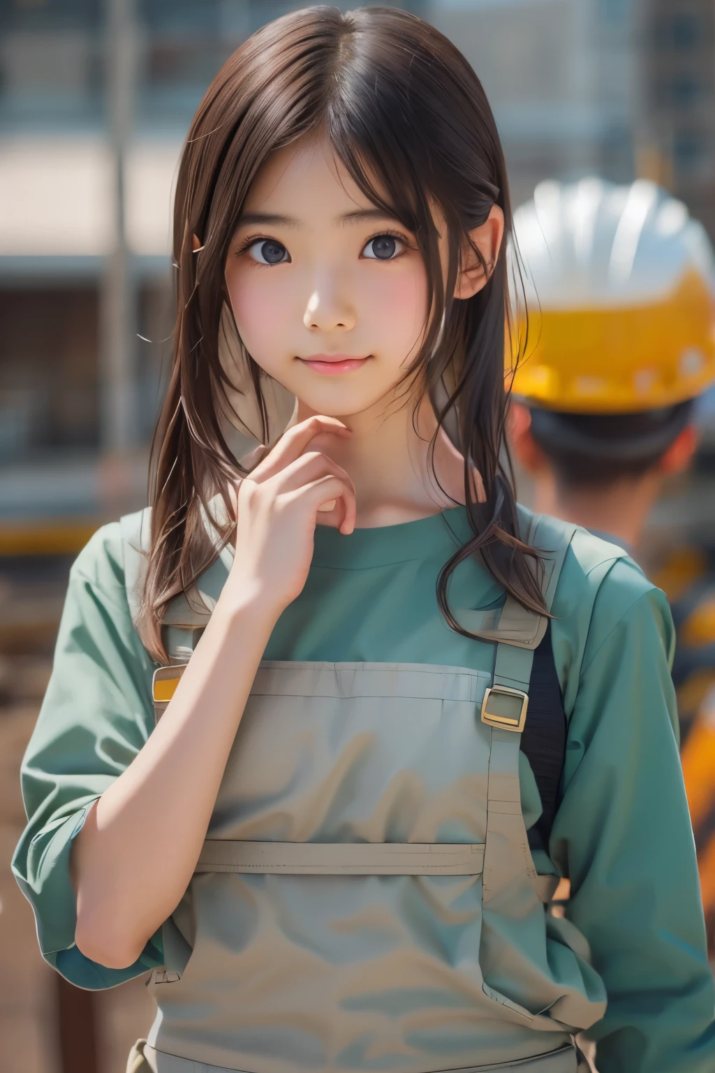 ((sfw: 1.4)),((detailed face, professional photography)), ((sfw, construction worker outfit, pulled back hair, 1 Girl)), Ultra High Resolution, (Realistic: 1.4), RAW Photo, Best Quality, (Photorealistic Stick), Focus, Soft Light, ((20 years old)), ((Japanese)), (( (young face))), (surface), (depth of field), masterpiece, (realistic), woman, bangs, ((1 girl))