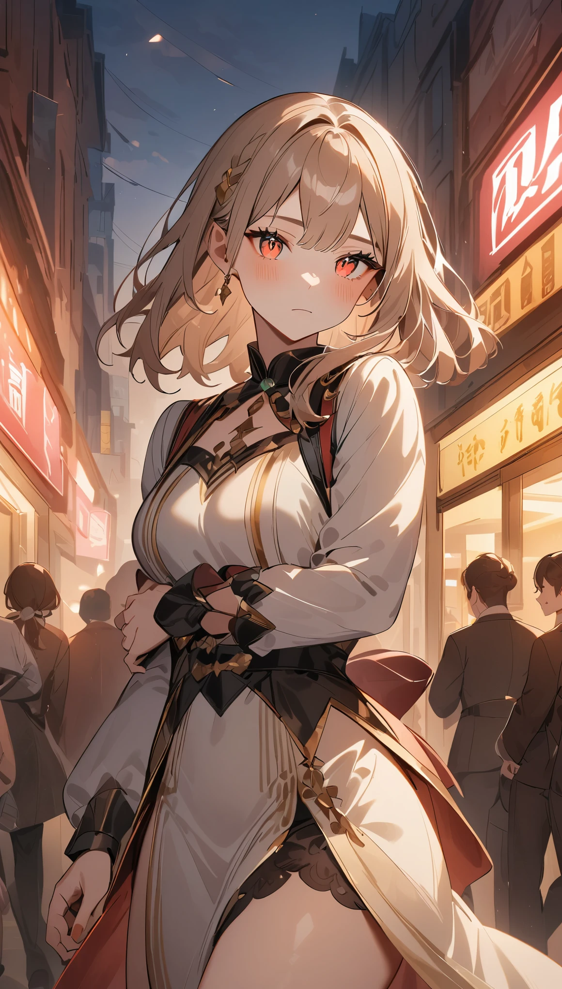 women only、long haired person、bikini、softly、red lipstick、look at the camera、eyes are pink、bite your lip、cleavage、、Small hair ornament、(((Neon feeling、neon laser、Whole body pure white)))、highest quality、super detailed、High resolution、Masseter muscle part:1.3、8k