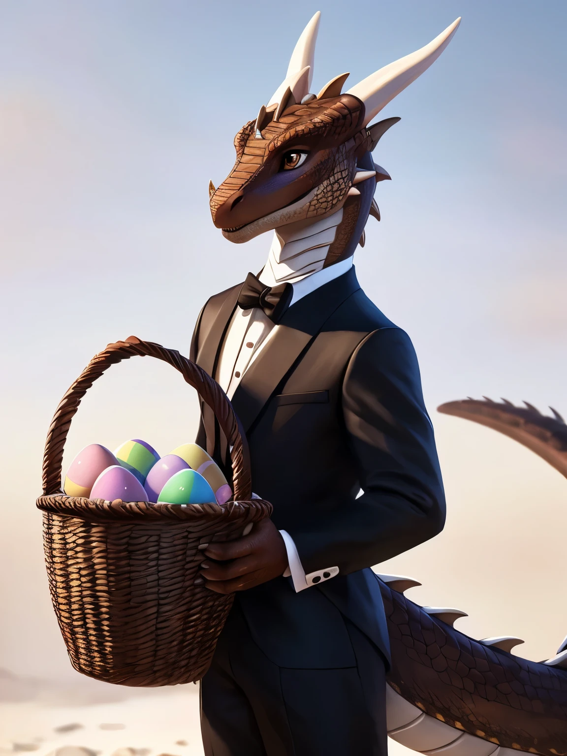 (by pixelsketcher:0.6), (by personalami :0.6), solo,male,((dragon,scale, lizard)),detailed background, (cinematic lighting:1.1), (perfect focus:1.1), 8k hd, photo, (detailed eyes:1.2),depth of field, bokeh, subsurface scattering, wide ,(nude,????? spines,dragon ?????,?????,nude,??????,????,big dick, holding basket with easter eggs),full body, bright colors, (furry detail),((simple background, white background, single color background)),photorealistic, ultra realistic,realistic, photorealistic,smile,(scale),(realistic scales:1.1),(tail), (extreme scale),solo,((Brown scales,Brown skin)), ((brown eyes, beautiful eyes,pixar eyes)),full body,sexy legs,pixar style eyes,standing, posing
