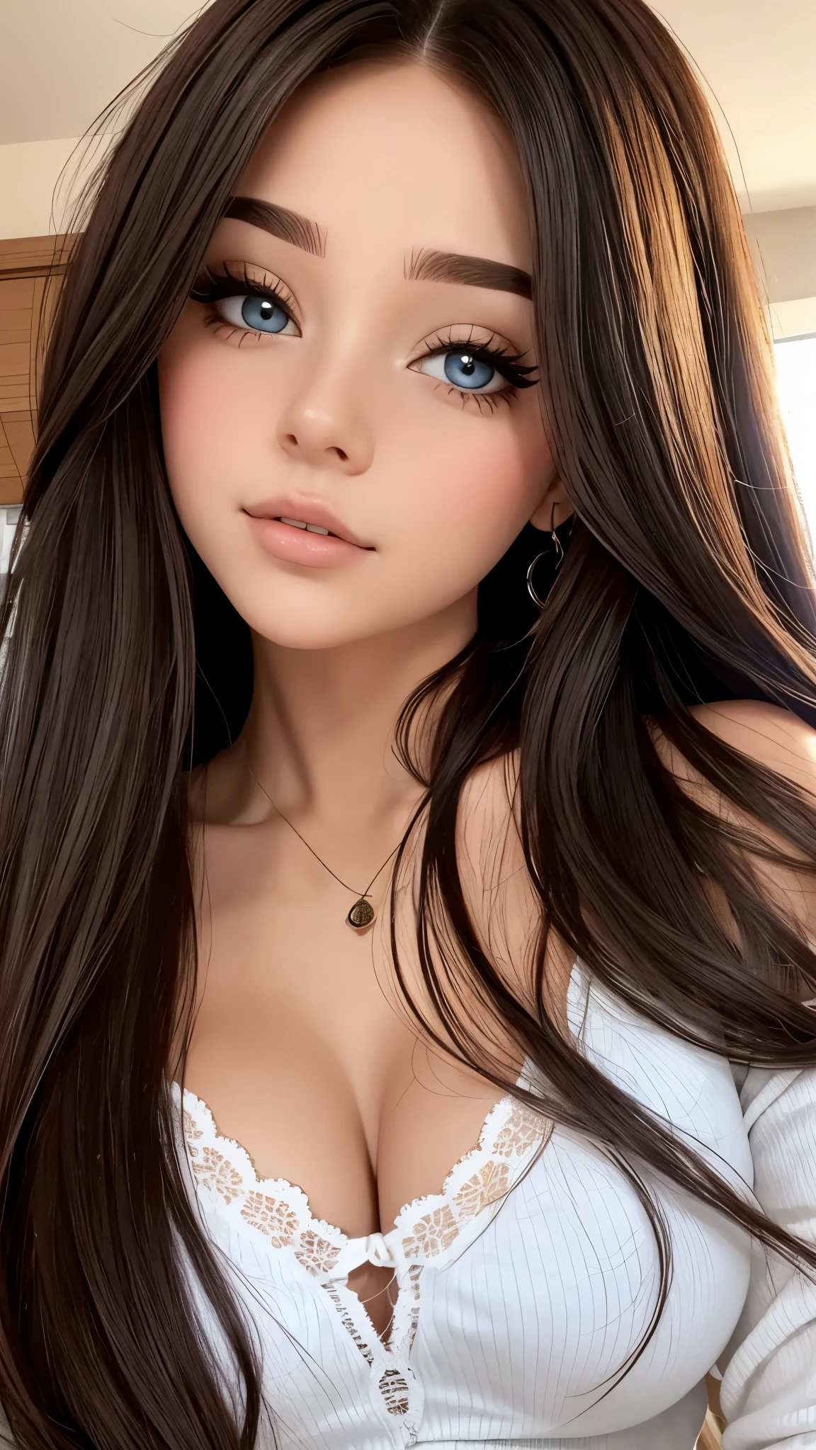 Hada del bosque hermosa ojos marrones y cabello largo