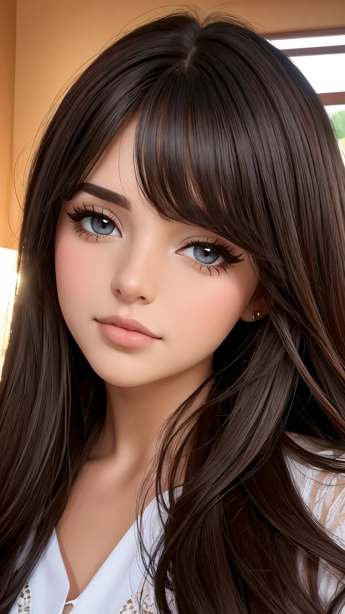 Hada del bosque hermosa ojos marrones y cabello largo