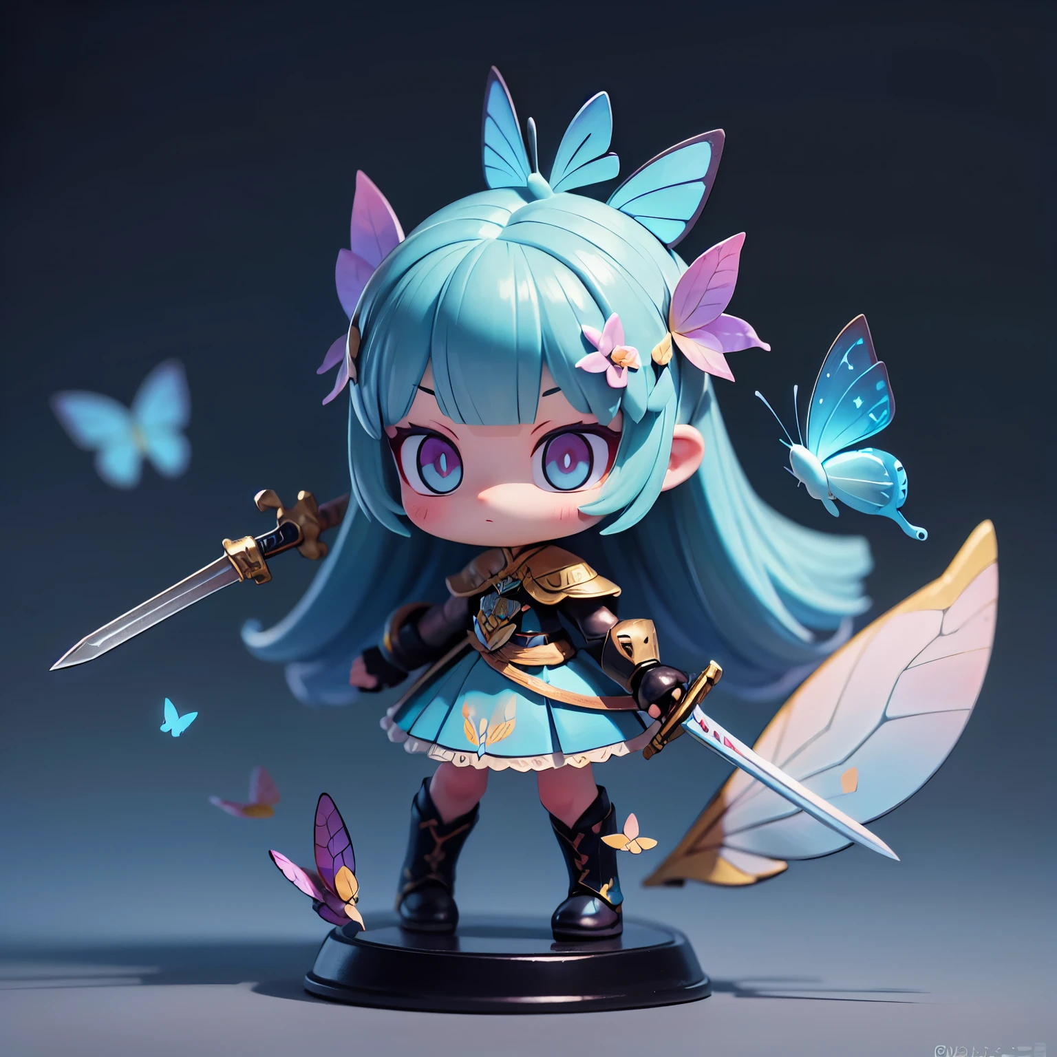 Octane Render、(Hyper-detailing: 1.15)、cinematic lightening、Sword Practice、long sword、Knee-high boots、super fine eyes、Full Paint、(floral hair ornament、butterfly hair ornament)、muste piece、anatomically correct、Blur、Depth of the bounds written