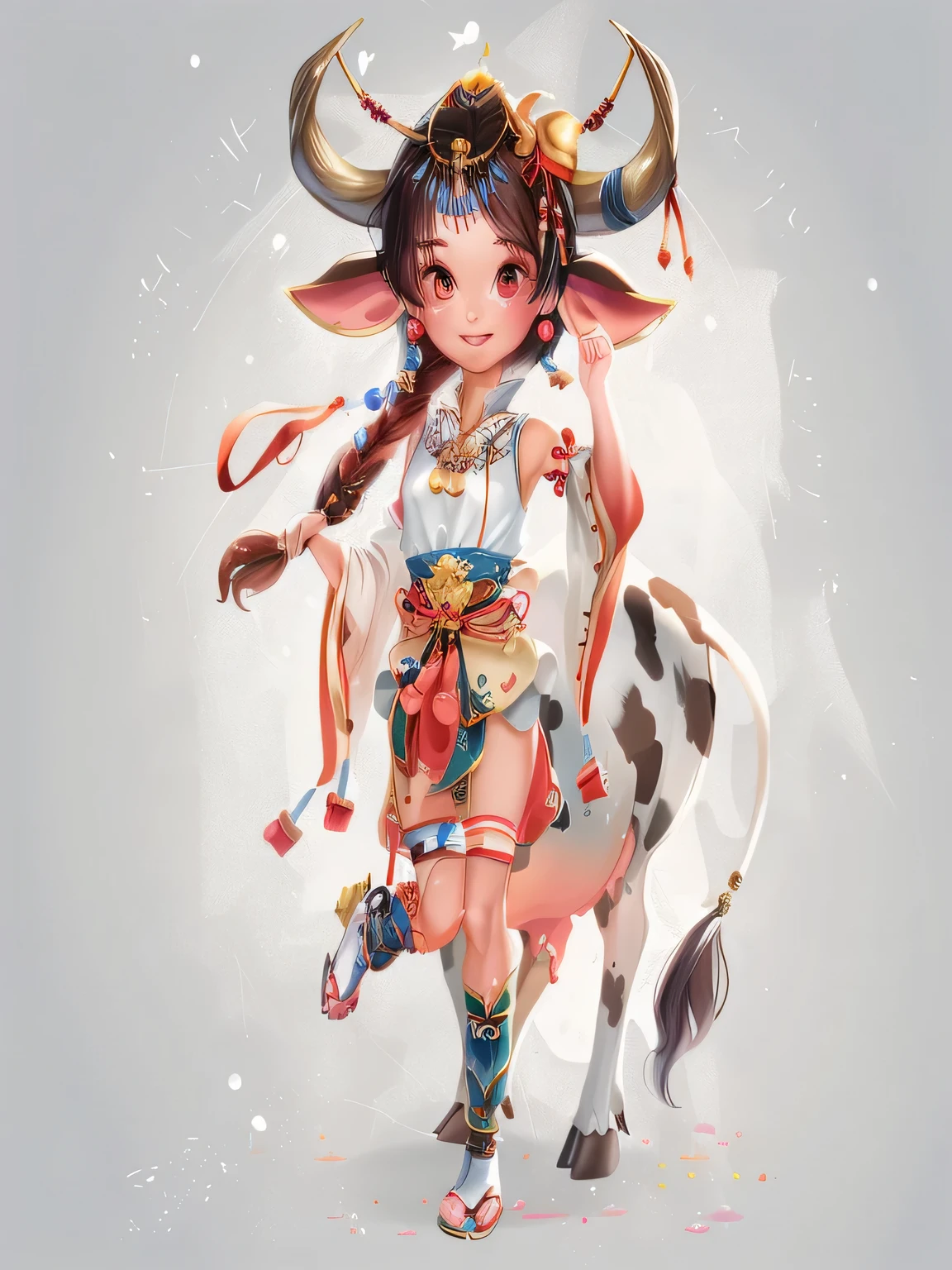 Anime character with horns and cow wearing skirt, author：Yang Jie, Onmyoji detailed art, Character Design Contest Winner, Girls design lush horns, Onmyoji, guweiz style artwork, Lovely and detailed digital art, A beautiful artistic illustration, cute numbers, guweiz, Popular topics on cgstation, cute characters, Official character illustrations